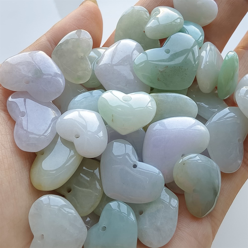DDP 10pcs 14.5-21mm Natural Certificated Type A Icy Green White Burmese Jadeite Heart Beads