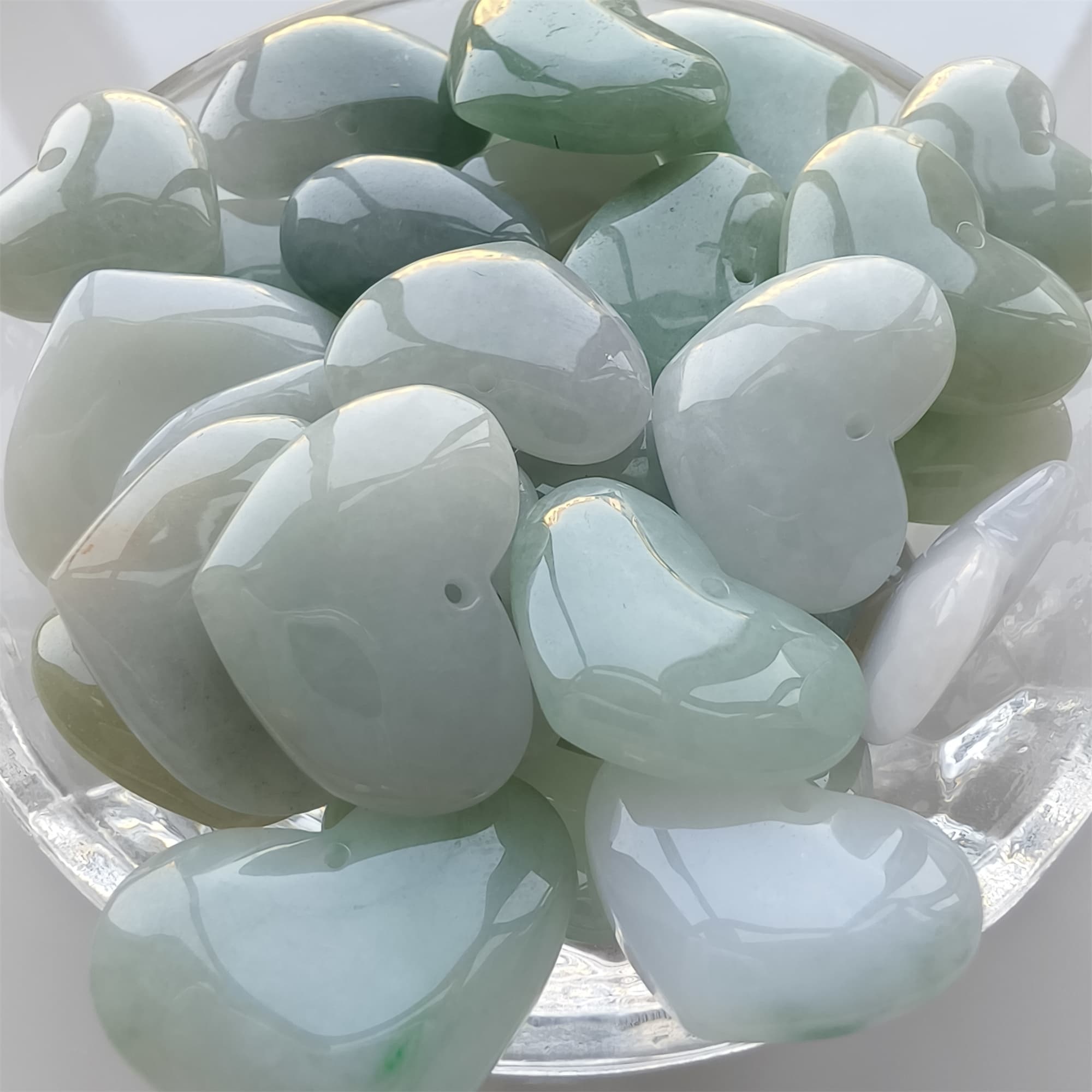 DDP 5pcs 20-29mm Natural Certificated Type A Icy Green White Burmese Jadeite Heart Beads