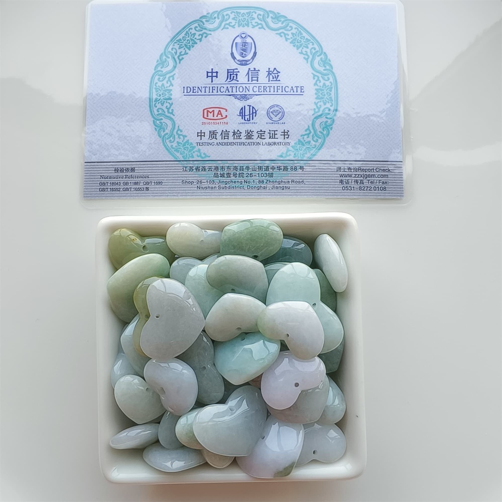 DDP 5pcs 20-29mm Natural Certificated Type A Icy Green White Burmese Jadeite Heart Beads