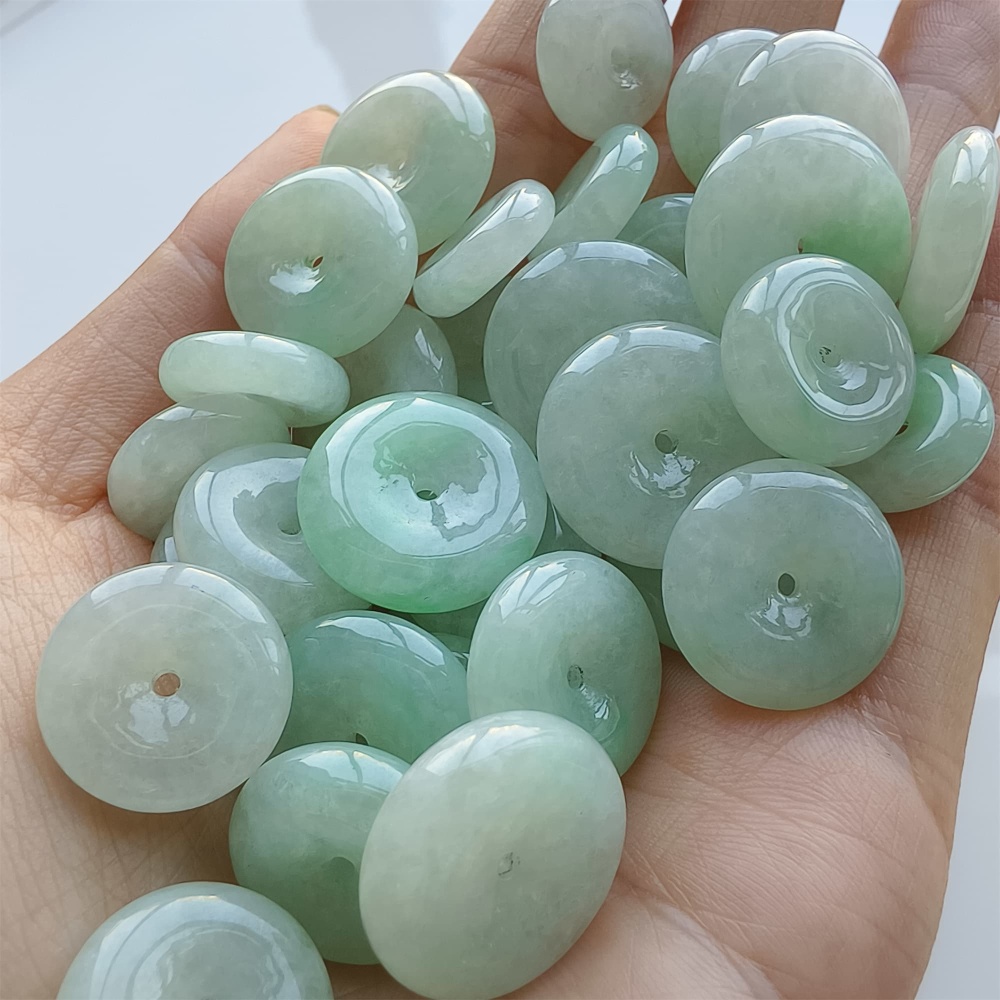 DDP | 5pcs 13-19mm Natural Certificated Type A Icy Light Green Burmese Jadeite Safety Buckle Beads
