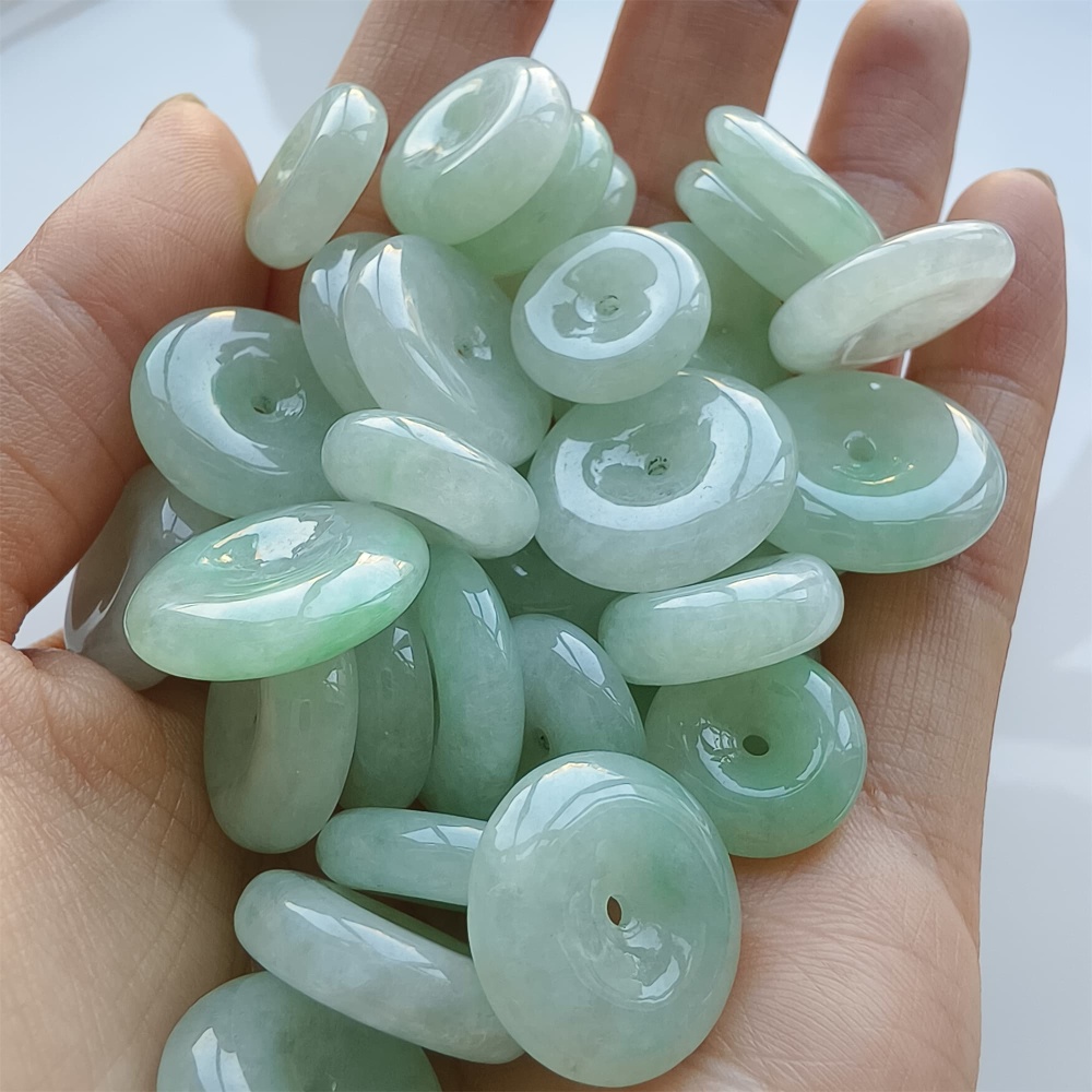 DDP | 5pcs 13-19mm Natural Certificated Type A Icy Light Green Burmese Jadeite Safety Buckle Beads