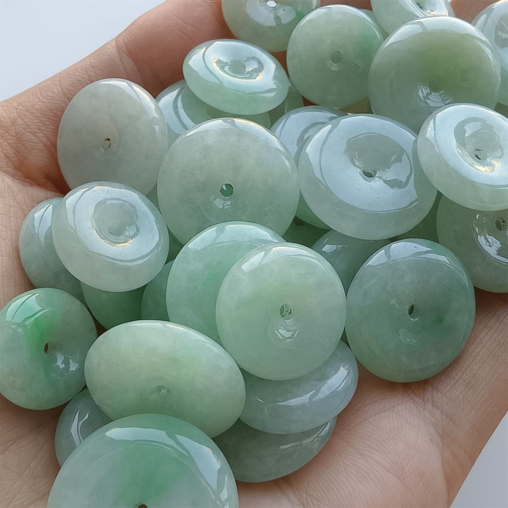 DDP | 5pcs 13-19mm Natural Certificated Type A Icy Light Green Burmese Jadeite Safety Buckle Beads