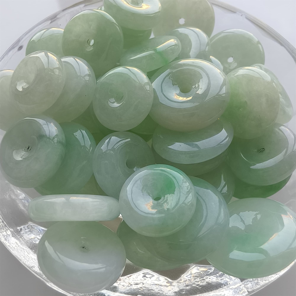 DDP | 5pcs 13-19mm Natural Certificated Type A Icy Light Green Burmese Jadeite Safety Buckle Beads