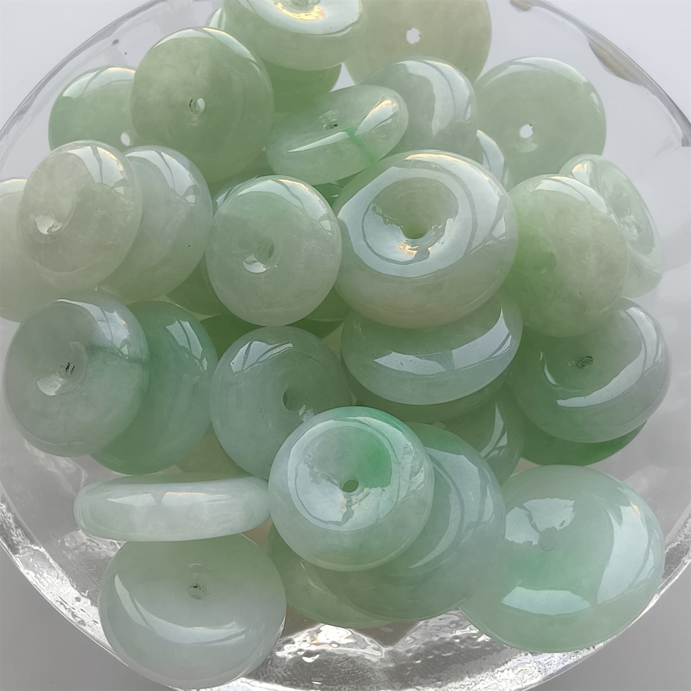 DDP | 5pcs 13-19mm Natural Certificated Type A Icy Light Green Burmese Jadeite Safety Buckle Beads