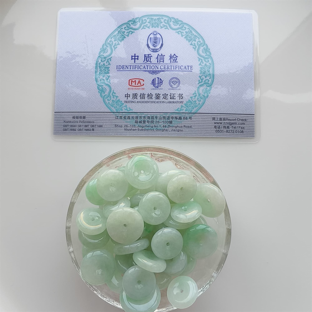 DDP | 5pcs 13-19mm Natural Certificated Type A Icy Light Green Burmese Jadeite Safety Buckle Beads