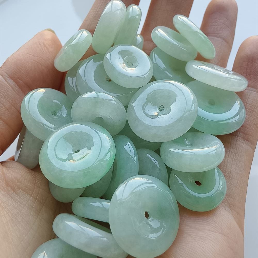 DDP | 5pcs 13-19mm Natural Certificated Type A Icy Light Green Burmese Jadeite Safety Buckle Beads