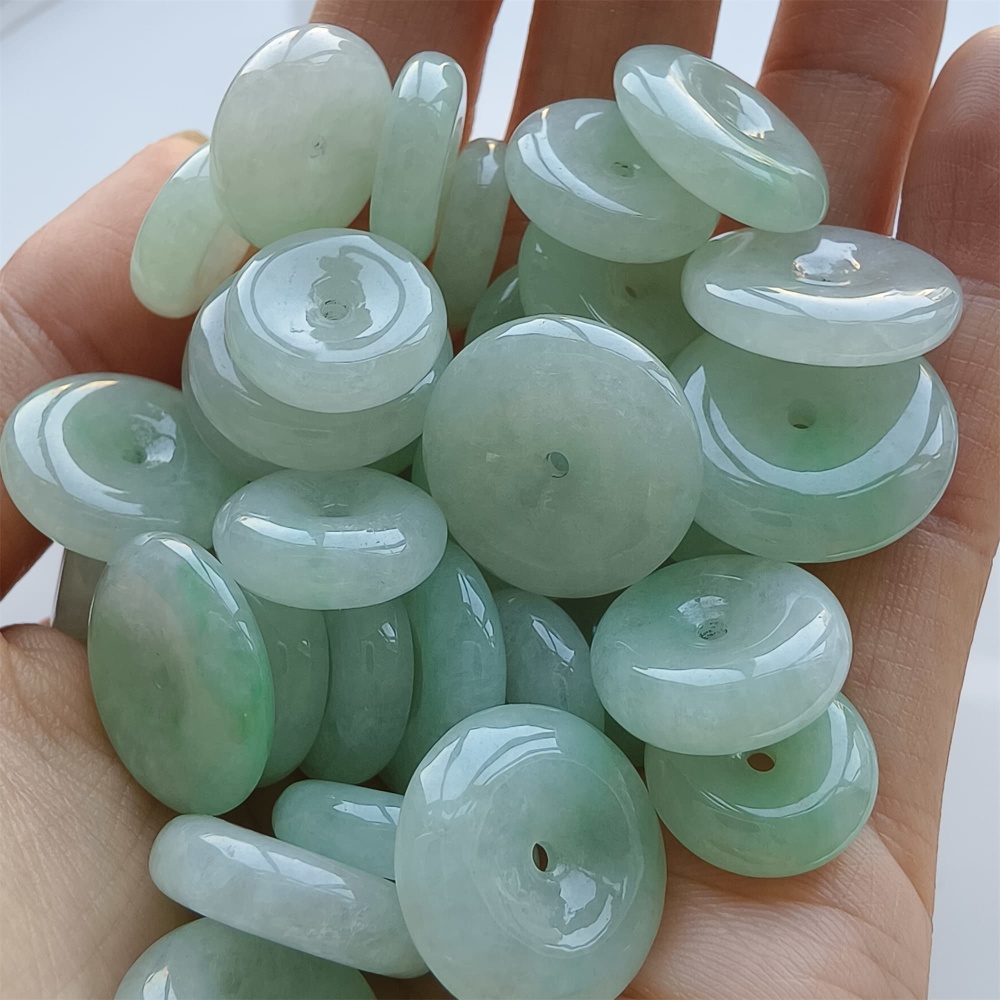 DDP | 5pcs 13-19mm Natural Certificated Type A Icy Light Green Burmese Jadeite Safety Buckle Beads