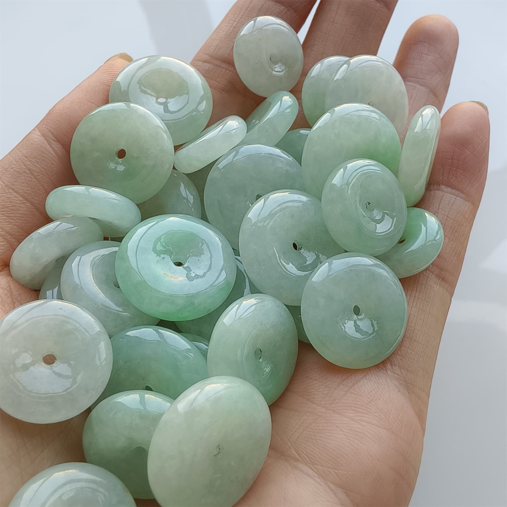 DDP | 5pcs 13-19mm Natural Certificated Type A Icy Light Green Burmese Jadeite Safety Buckle Beads