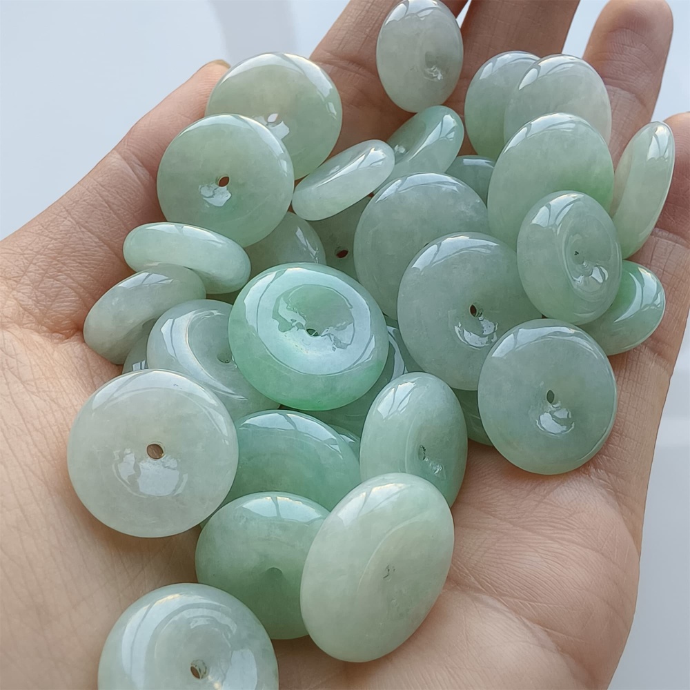 DDP | 5pcs 13-19mm Natural Certificated Type A Icy Light Green Burmese Jadeite Safety Buckle Beads