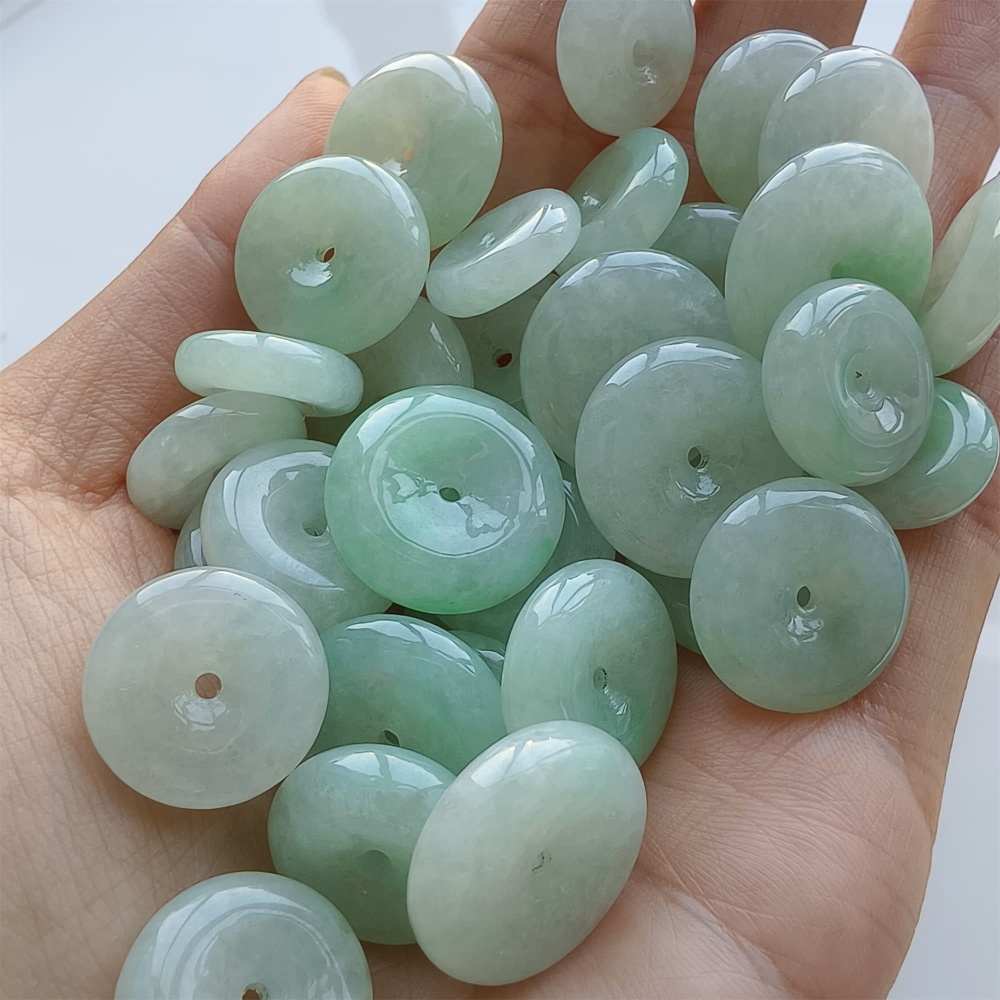 DDP | 5pcs 13-19mm Natural Certificated Type A Icy Light Green Burmese Jadeite Safety Buckle Beads
