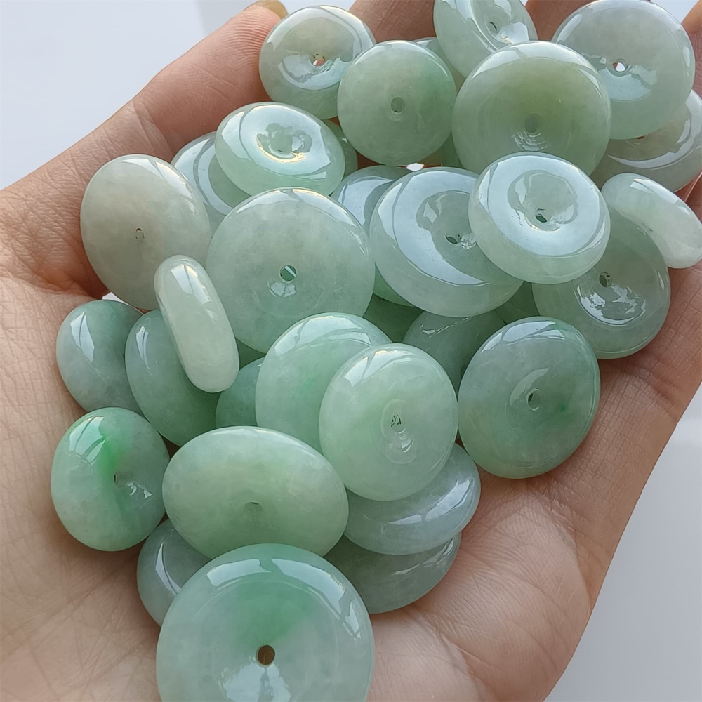 DDP | 5pcs 13-19mm Natural Certificated Type A Icy Light Green Burmese Jadeite Safety Buckle Beads