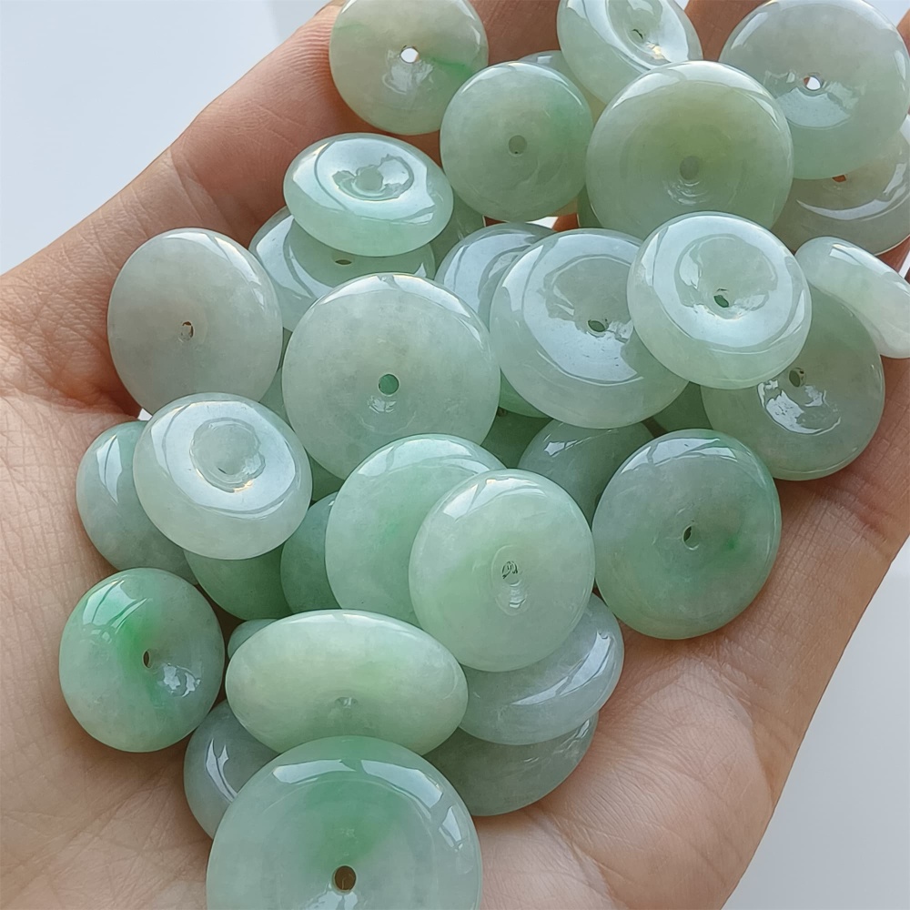 DDP | 5pcs 13-19mm Natural Certificated Type A Icy Light Green Burmese Jadeite Safety Buckle Beads