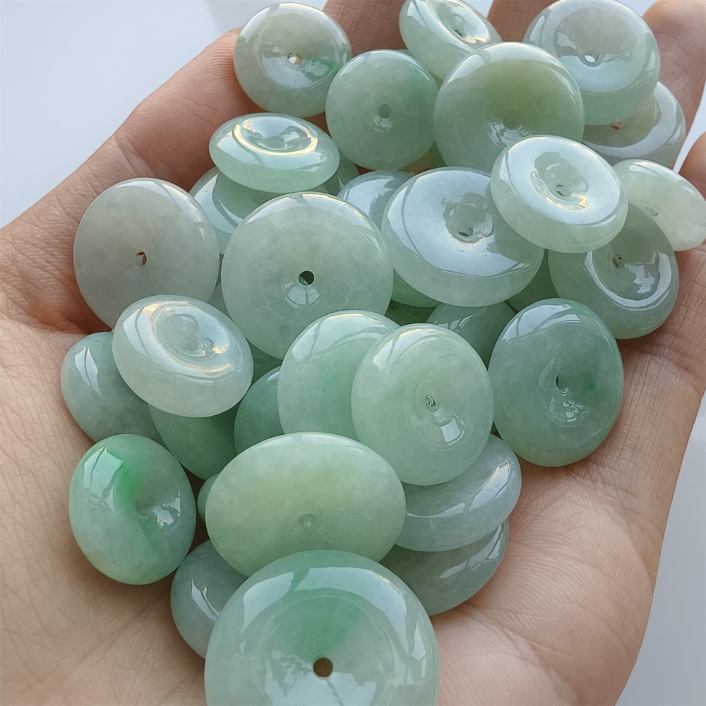 DDP | 5pcs 13-19mm Natural Certificated Type A Icy Light Green Burmese Jadeite Safety Buckle Beads