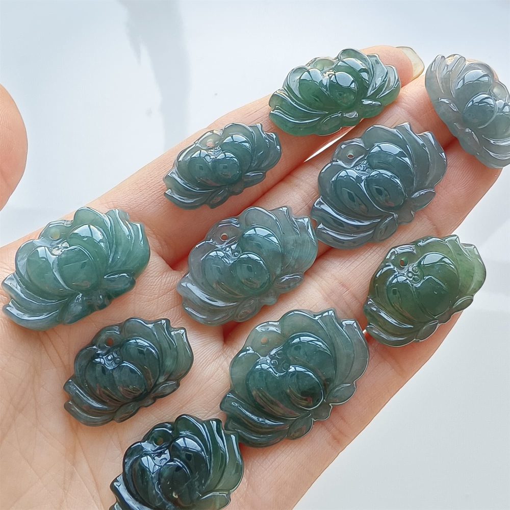 DDP 2pcs 23-32mm Natural Certificated Type A Blue Watery Guatemalan Jadeite Lotus Beads