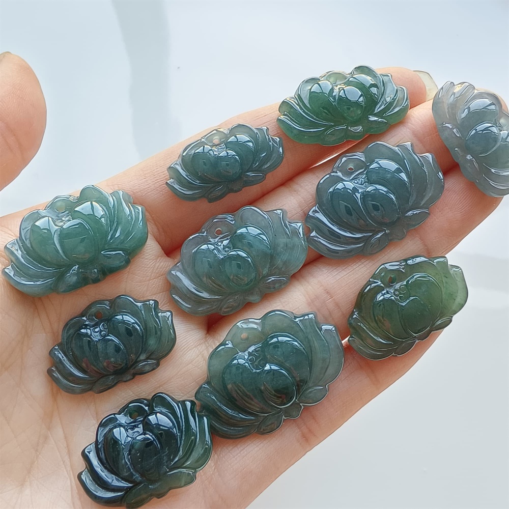 DDP 2pcs 23-32mm Natural Certificated Type A Blue Watery Guatemalan Jadeite Lotus Beads