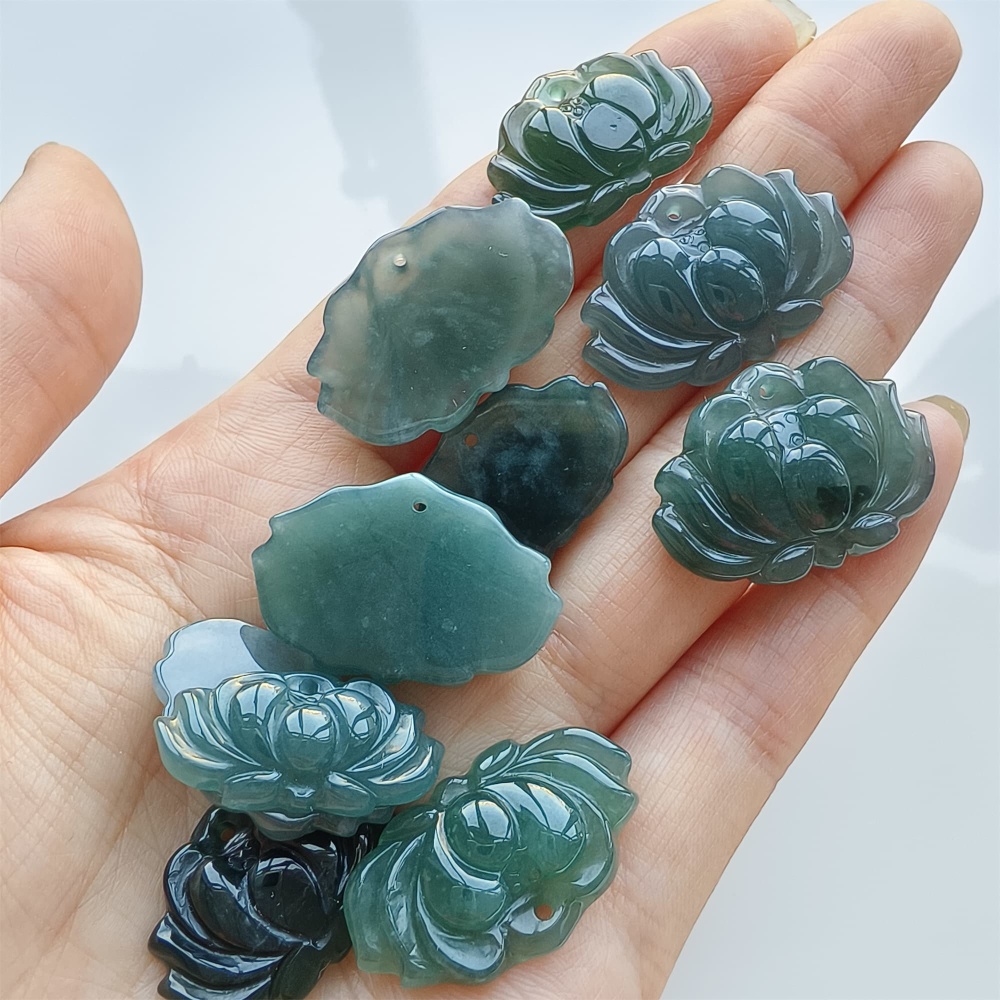 DDP 2pcs 23-32mm Natural Certificated Type A Blue Watery Guatemalan Jadeite Lotus Beads