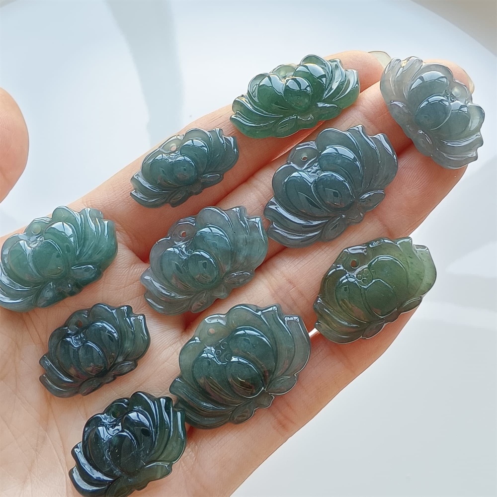 DDP 2pcs 23-32mm Natural Certificated Type A Blue Watery Guatemalan Jadeite Lotus Beads