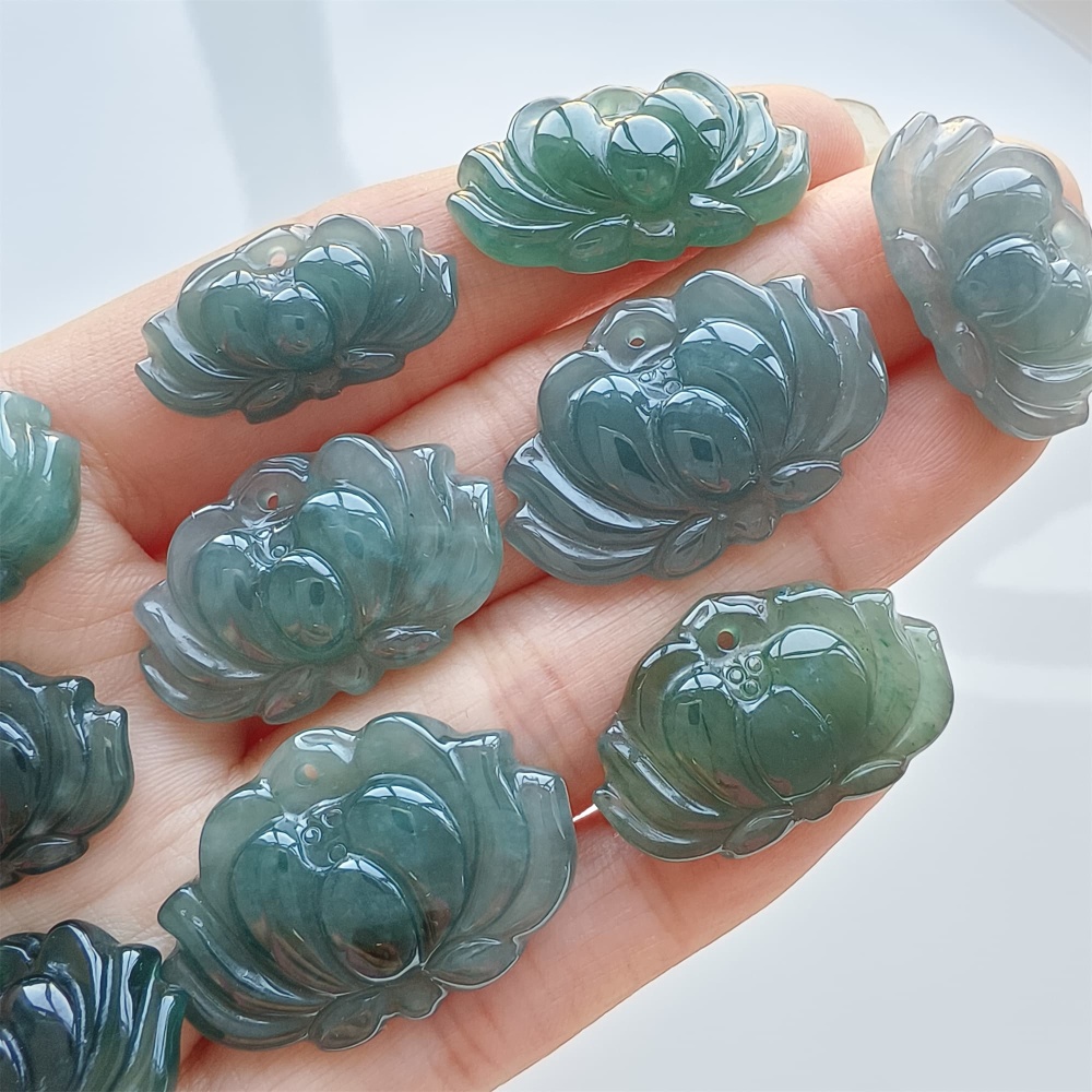 DDP 2pcs 23-32mm Natural Certificated Type A Blue Watery Guatemalan Jadeite Lotus Beads