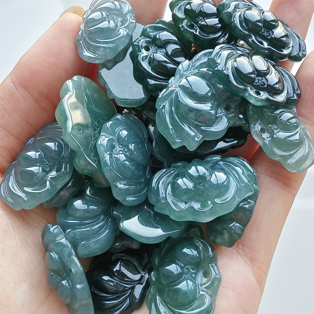 DDP 2pcs 23-32mm Natural Certificated Type A Blue Watery Guatemalan Jadeite Lotus Beads