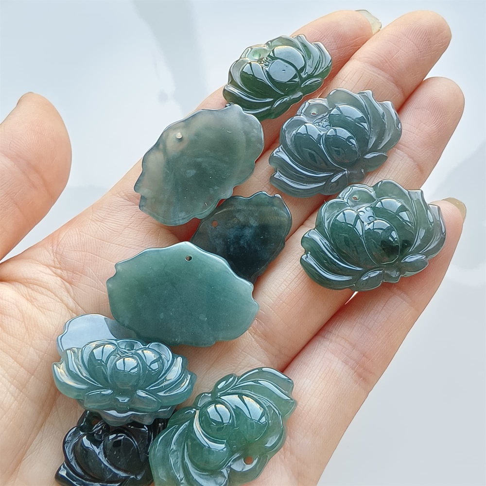 DDP 2pcs 23-32mm Natural Certificated Type A Blue Watery Guatemalan Jadeite Lotus Beads