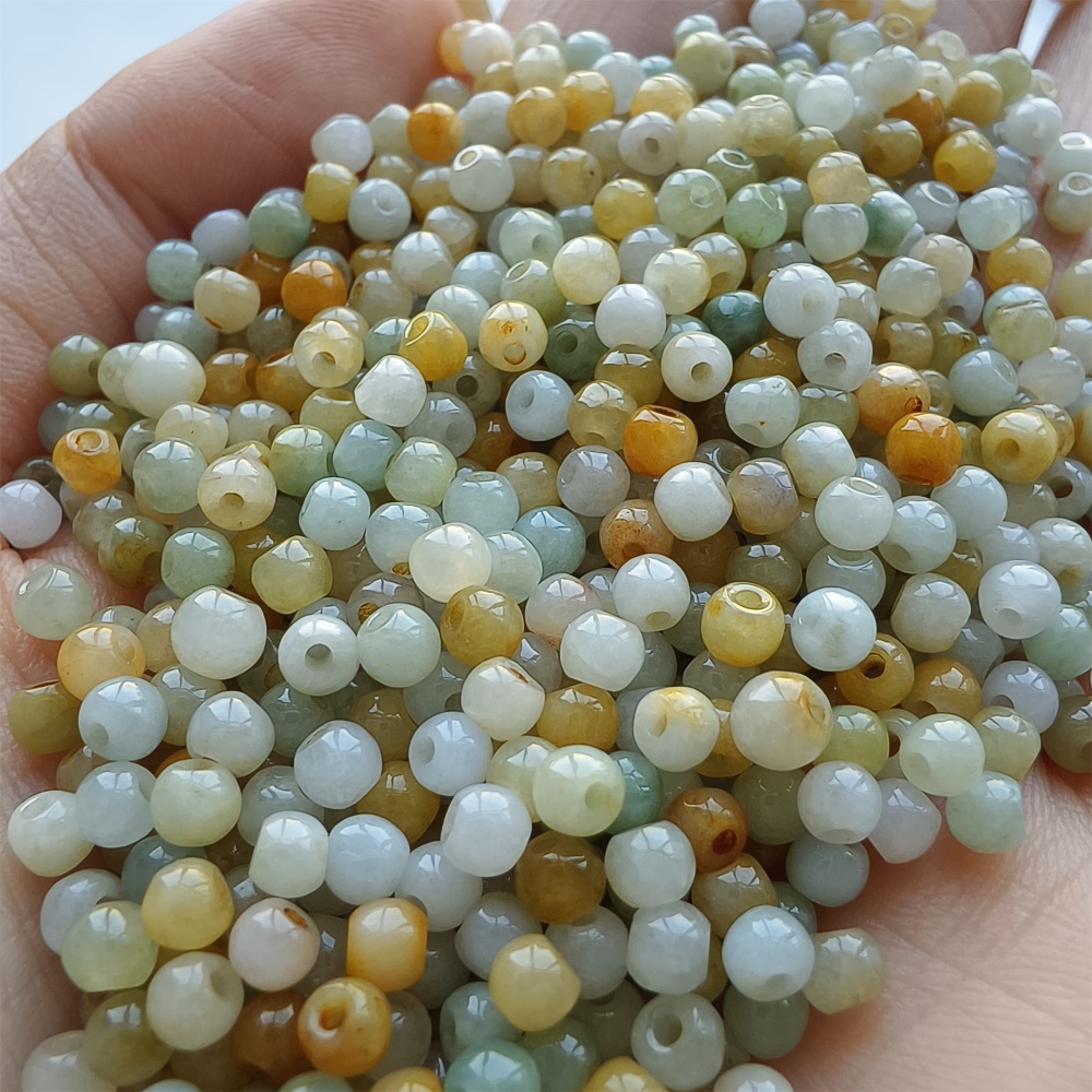 DDP 100pcs 3-3.5mm Natural Certificated Multi Color Burmese Jadeite Round Beads