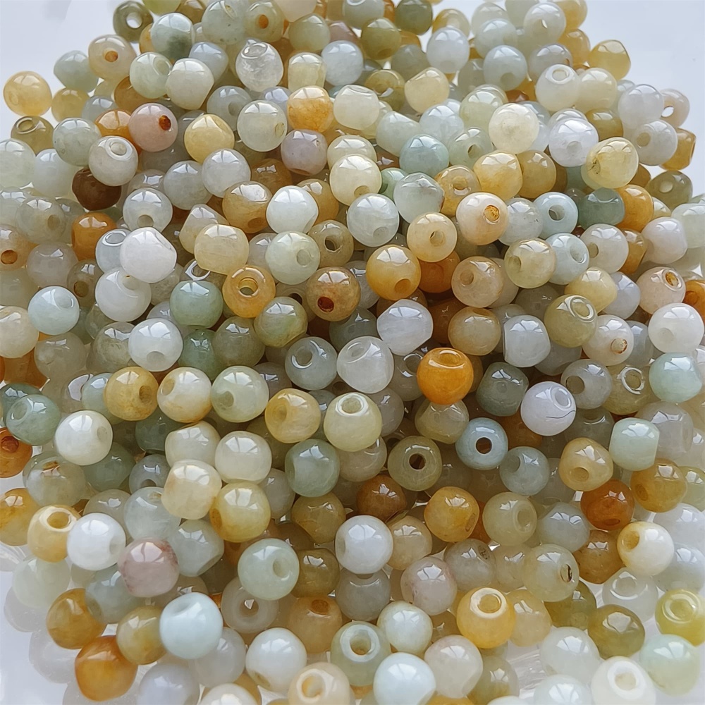 DDP 100pcs 3-3.5mm Natural Certificated Multi Color Burmese Jadeite Round Beads