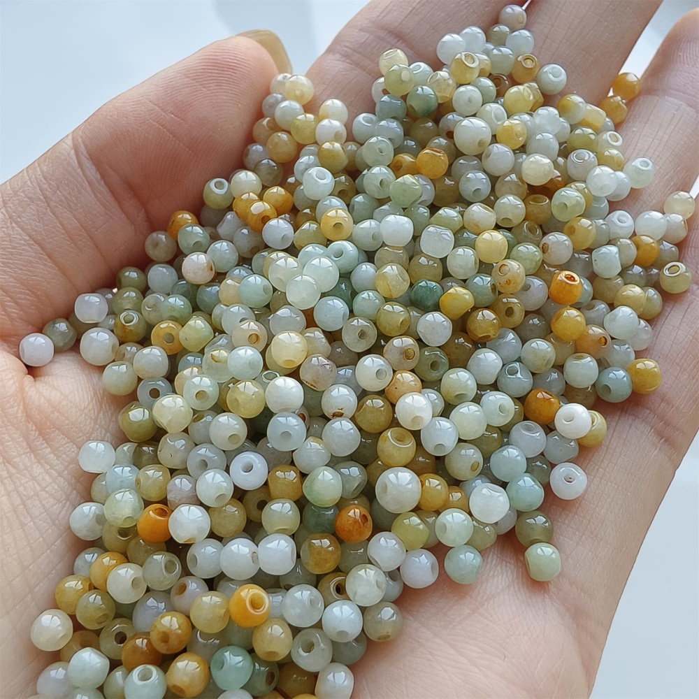 DDP 100pcs 3-3.5mm Natural Certificated Multi Color Burmese Jadeite Round Beads