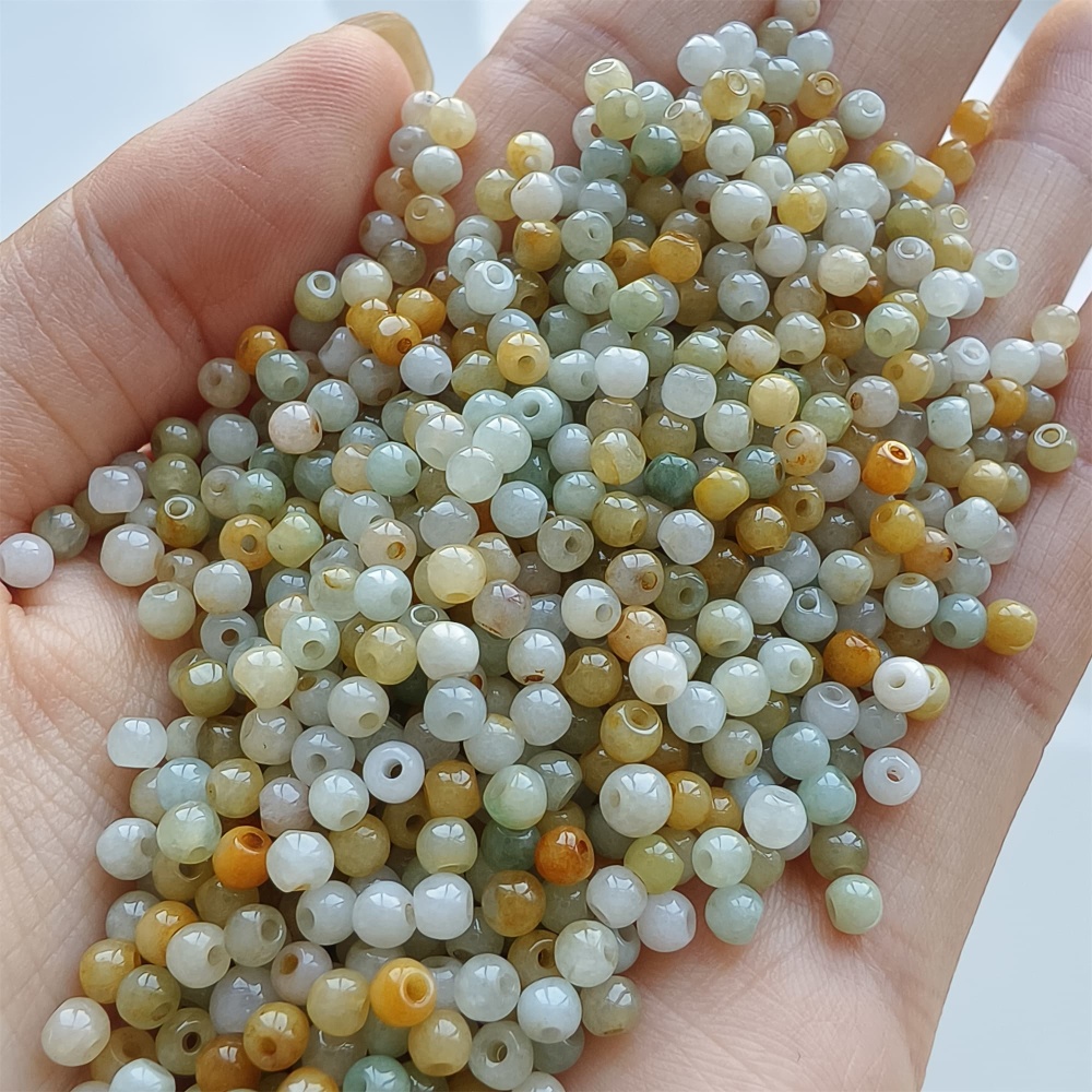 DDP 100pcs 3-3.5mm Natural Certificated Multi Color Burmese Jadeite Round Beads