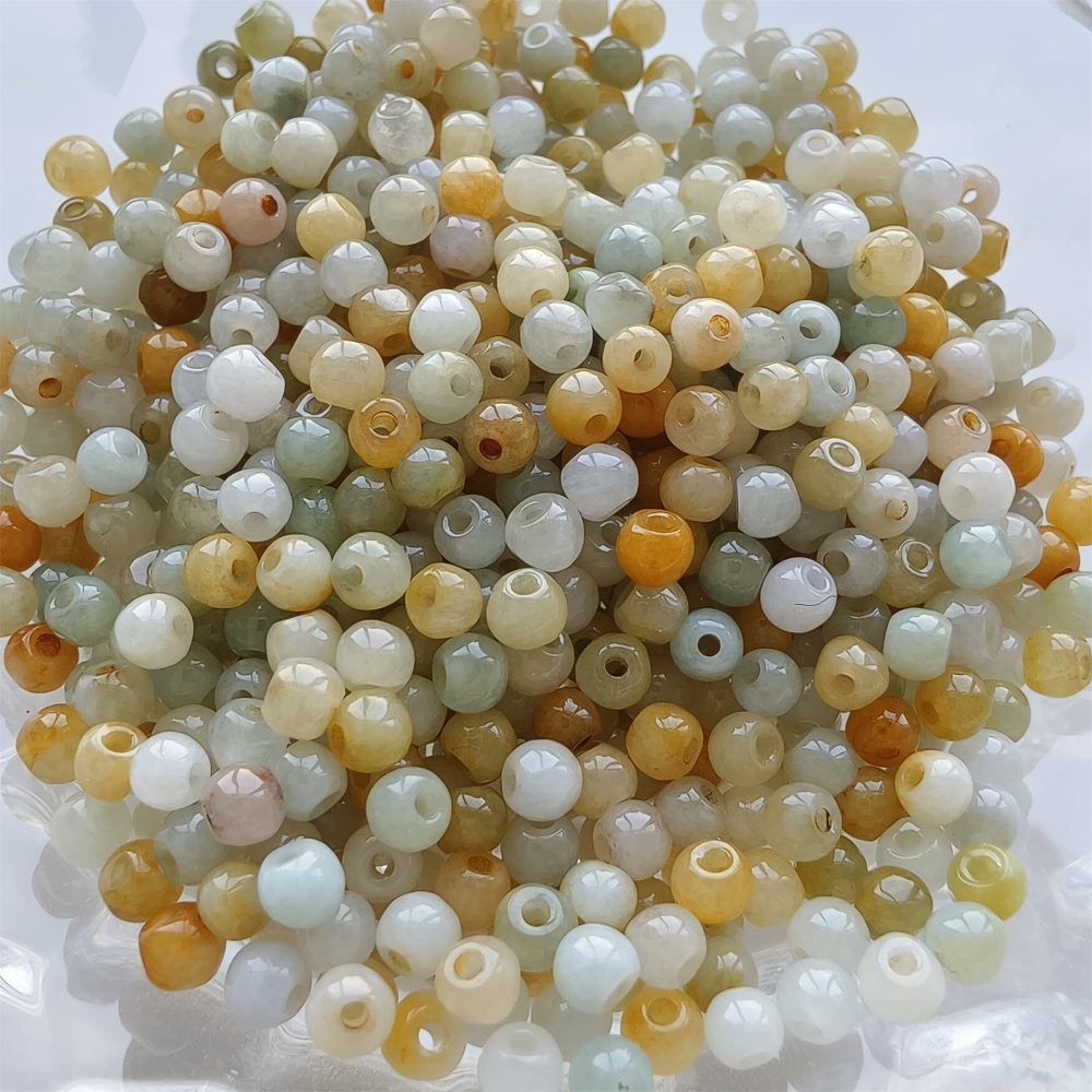 DDP 100pcs 3-3.5mm Natural Certificated Multi Color Burmese Jadeite Round Beads
