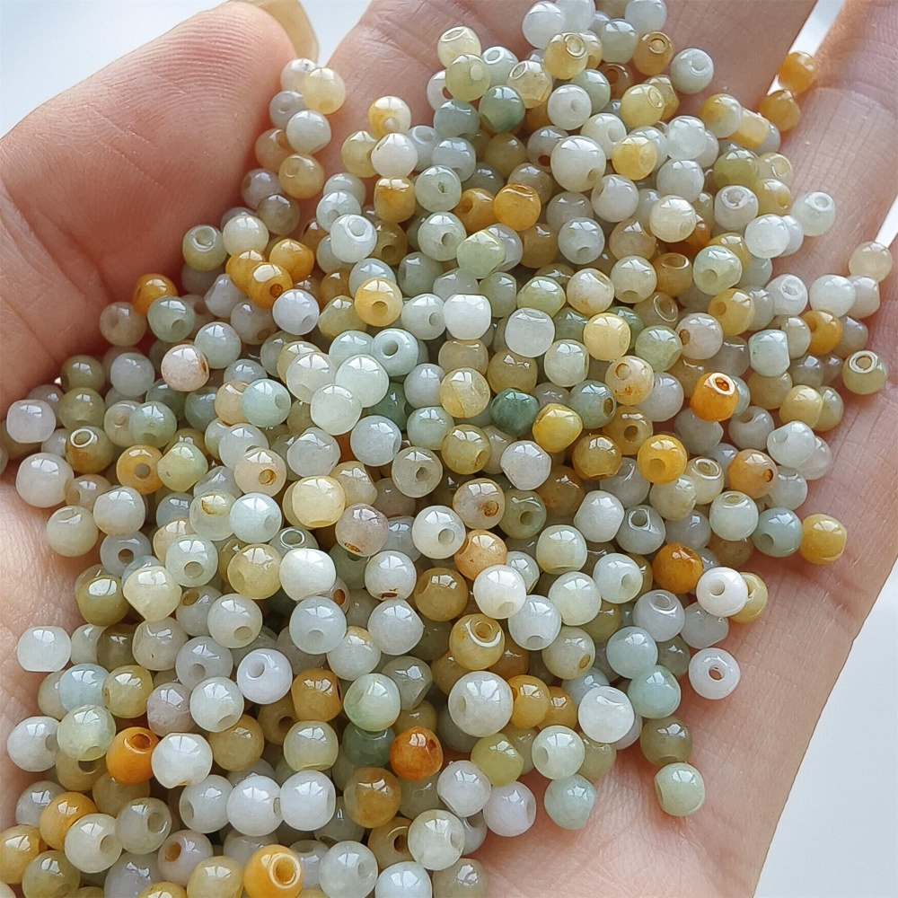 DDP 100pcs 3-3.5mm Natural Certificated Multi Color Burmese Jadeite Round Beads