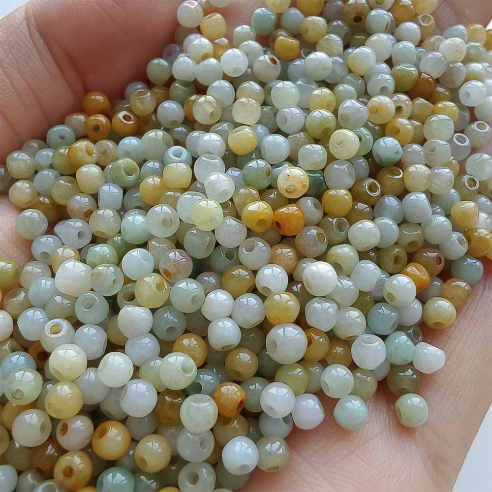 DDP 100pcs 3-3.5mm Natural Certificated Multi Color Burmese Jadeite Round Beads
