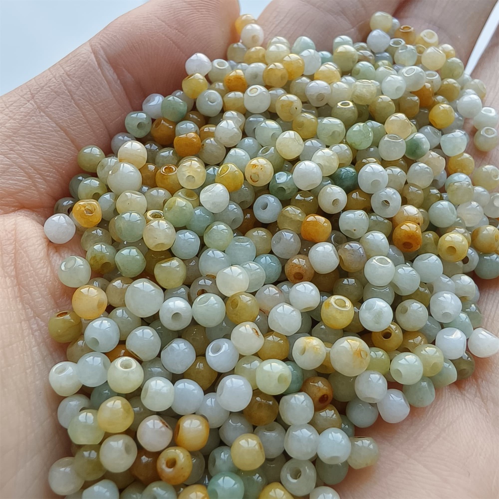 DDP 100pcs 3-3.5mm Natural Certificated Multi Color Burmese Jadeite Round Beads