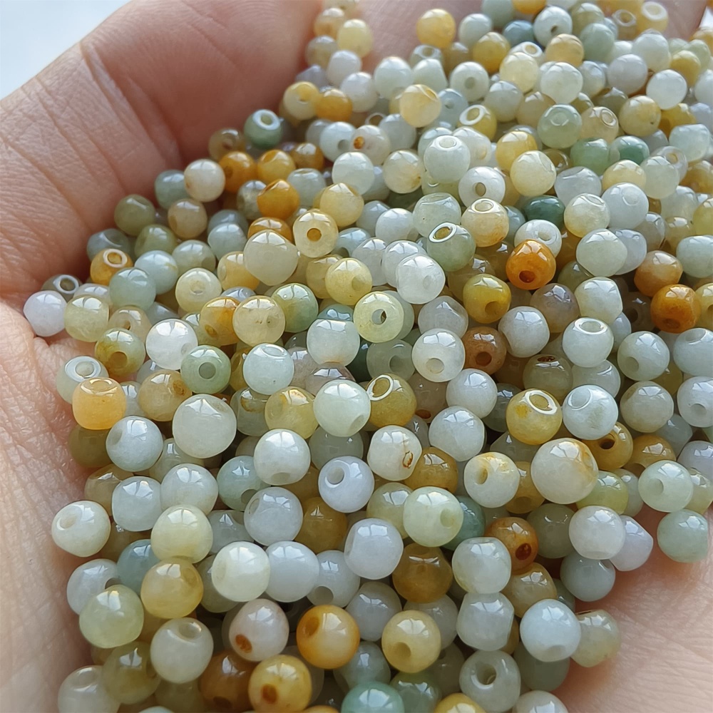 DDP 100pcs 3-3.5mm Natural Certificated Multi Color Burmese Jadeite Round Beads