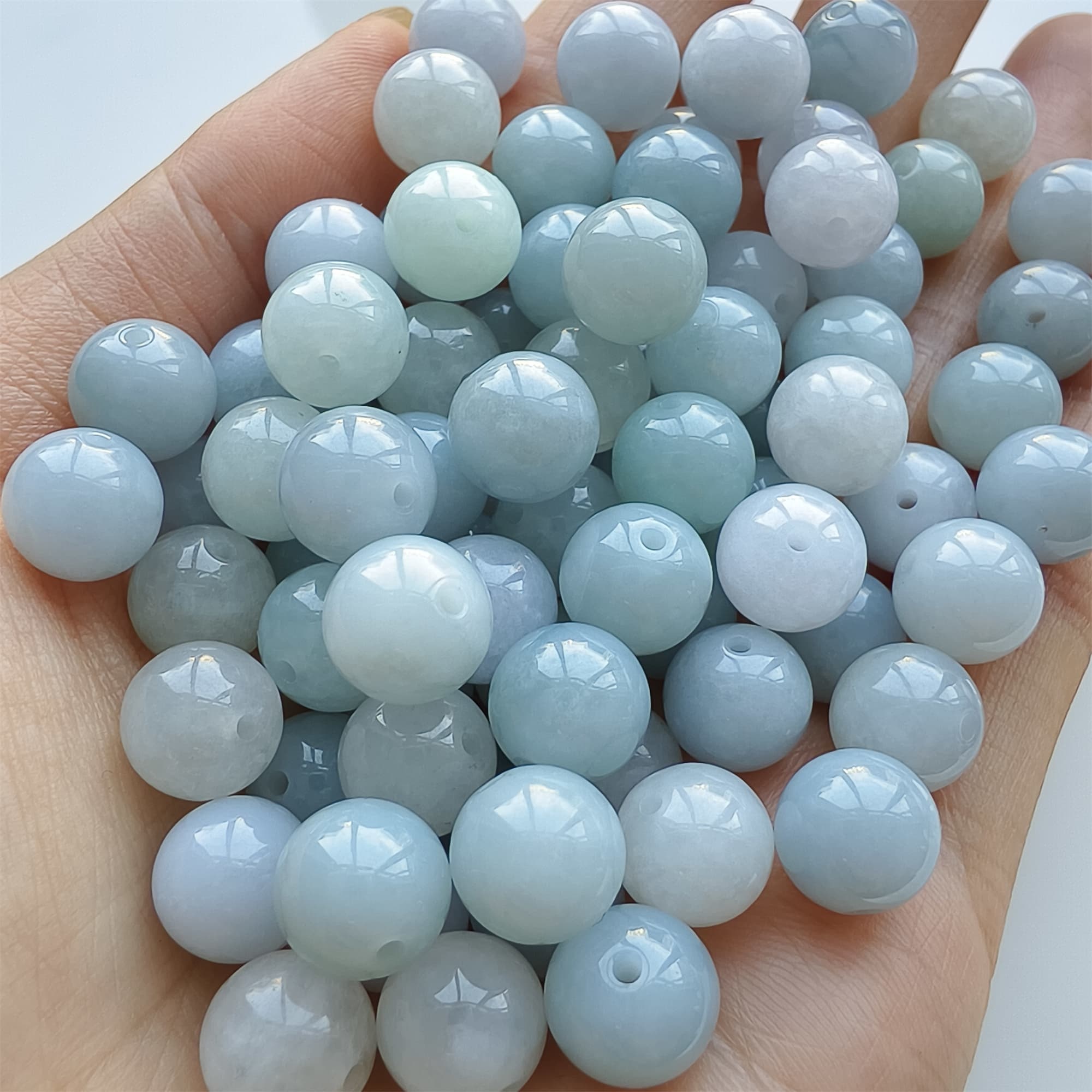 DDP 25pcs 9mm Natural Certificated Type A Light Lavender White Burmese Jadeite Round Beads