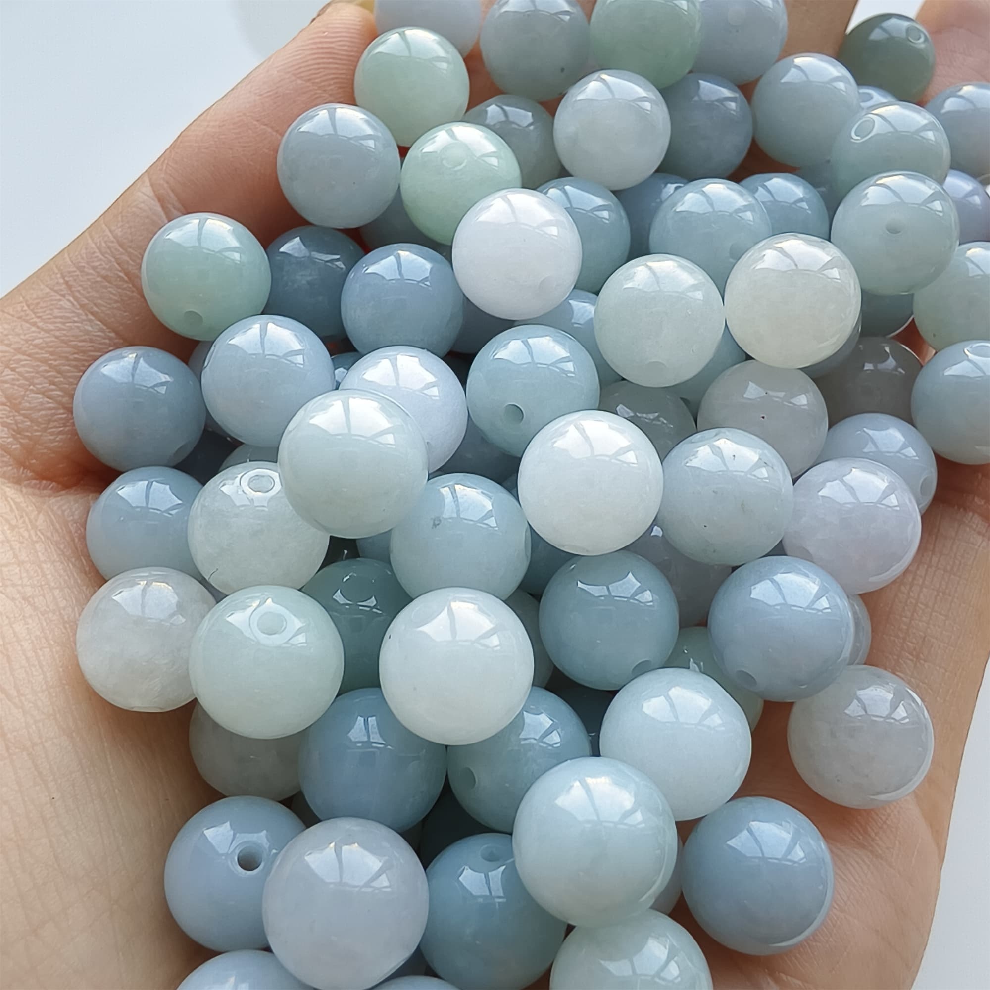 DDP 25pcs 9mm Natural Certificated Type A Light Lavender White Burmese Jadeite Round Beads