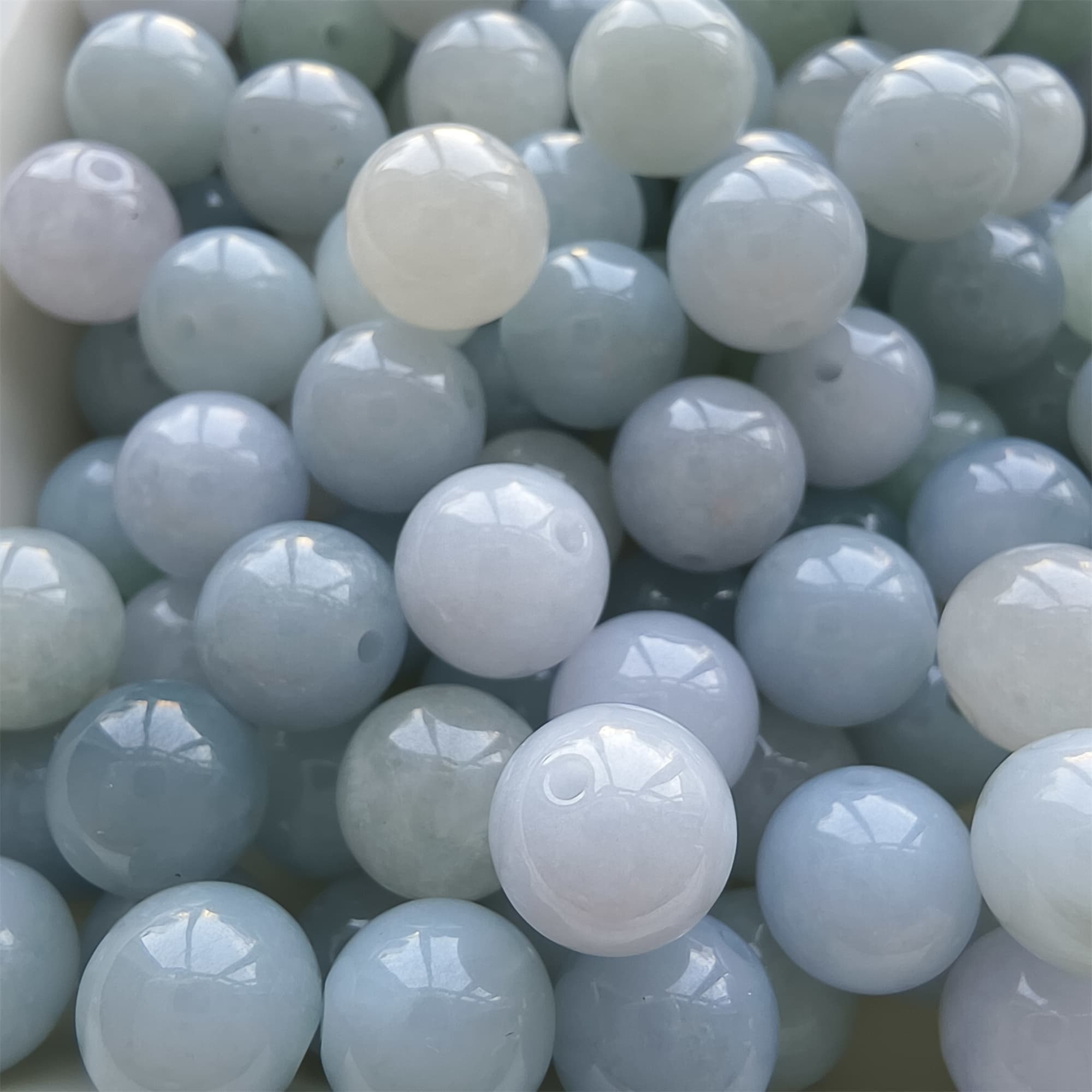 DDP 25pcs 9mm Natural Certificated Type A Light Lavender White Burmese Jadeite Round Beads