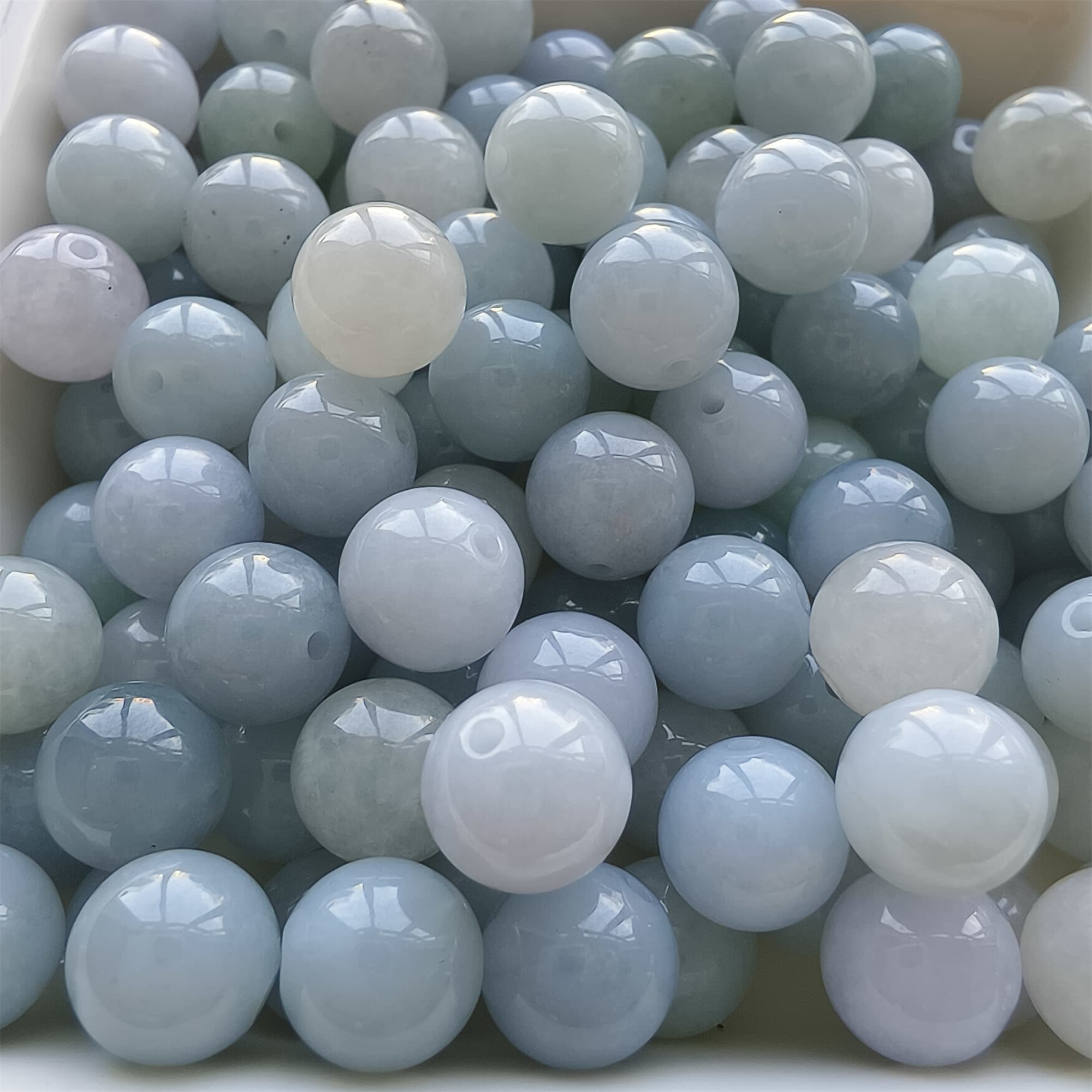 DDP 25pcs 9mm Natural Certificated Type A Light Lavender White Burmese Jadeite Round Beads