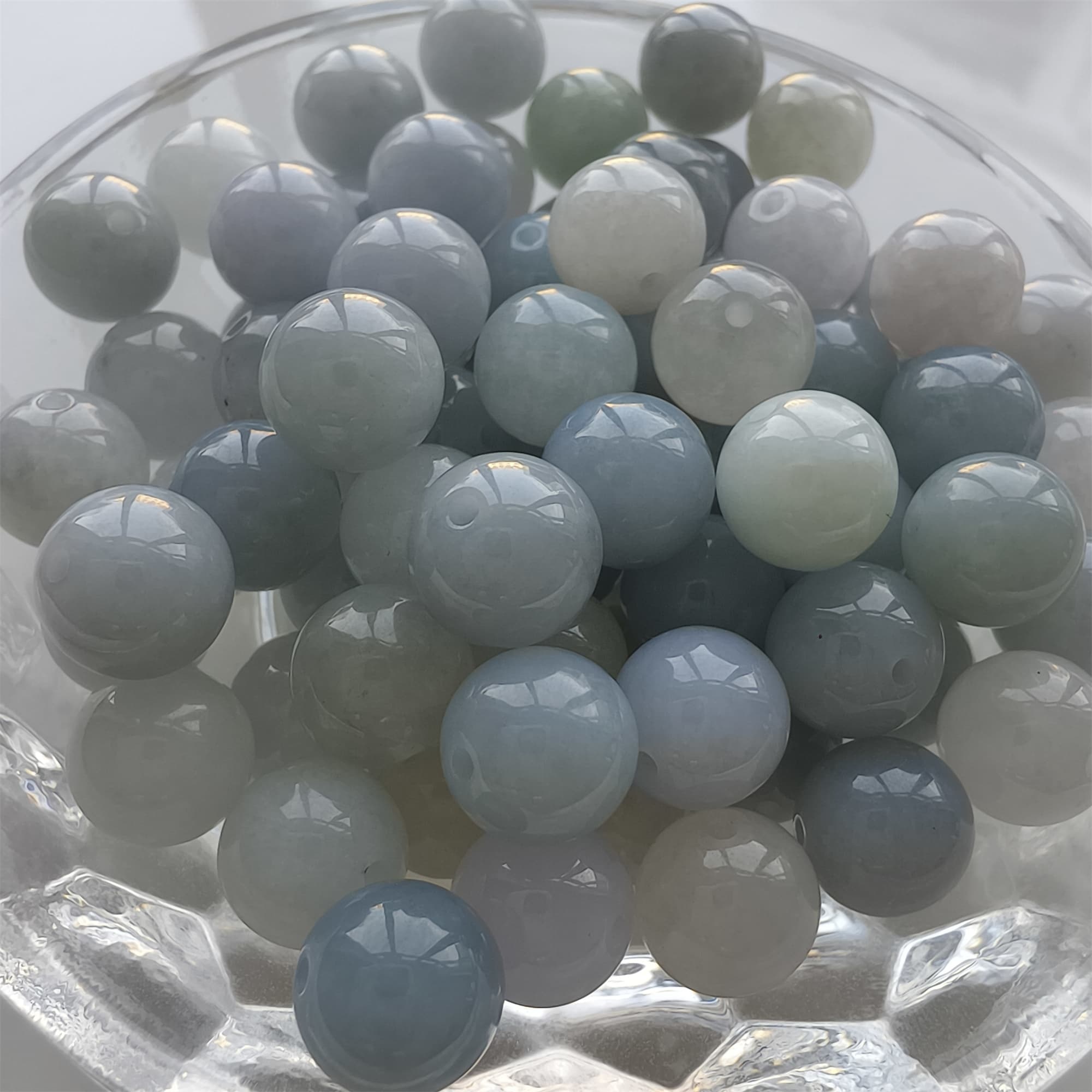 DDP 25pcs 9mm Natural Certificated Type A Light Lavender White Burmese Jadeite Round Beads