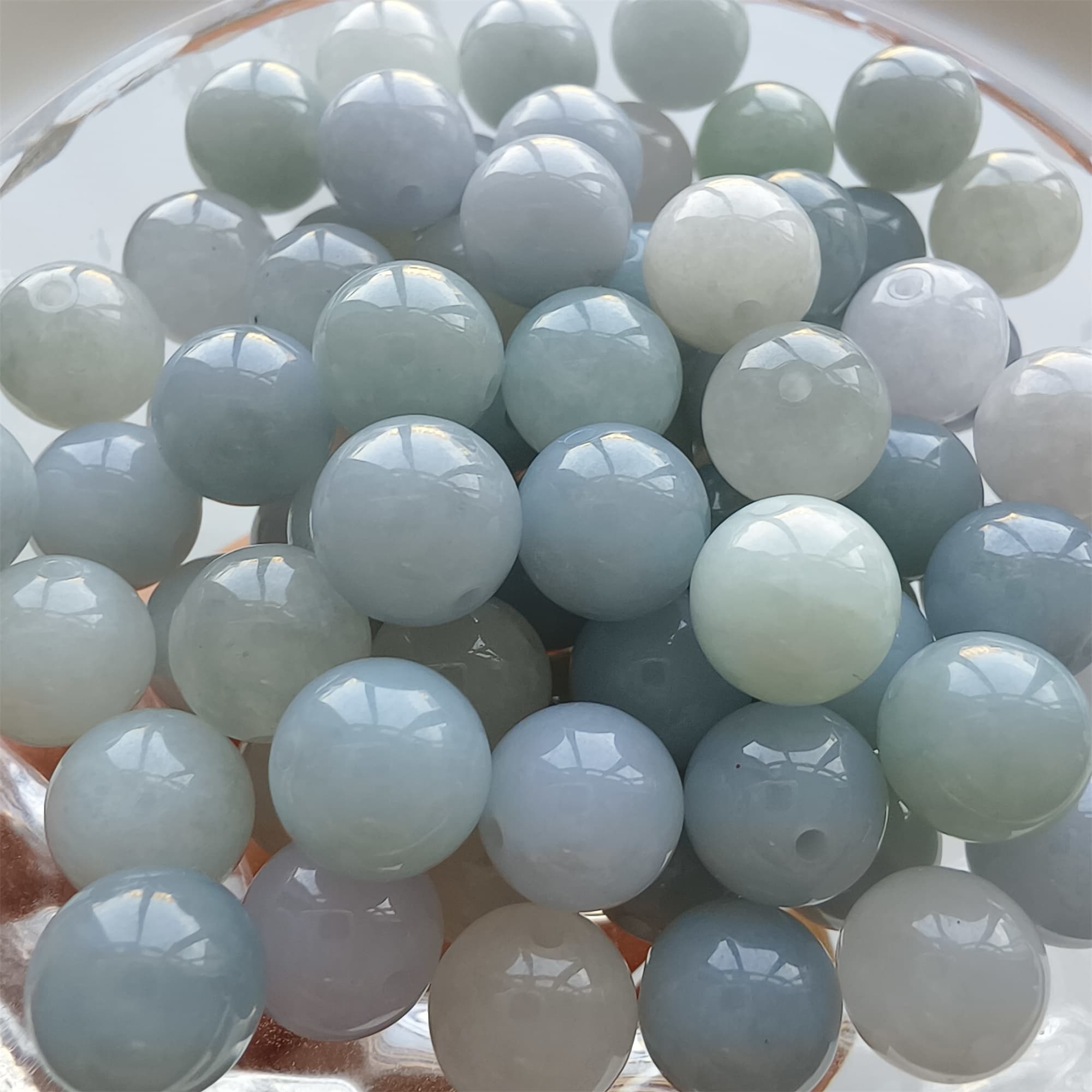 DDP 25pcs 9mm Natural Certificated Type A Light Lavender White Burmese Jadeite Round Beads