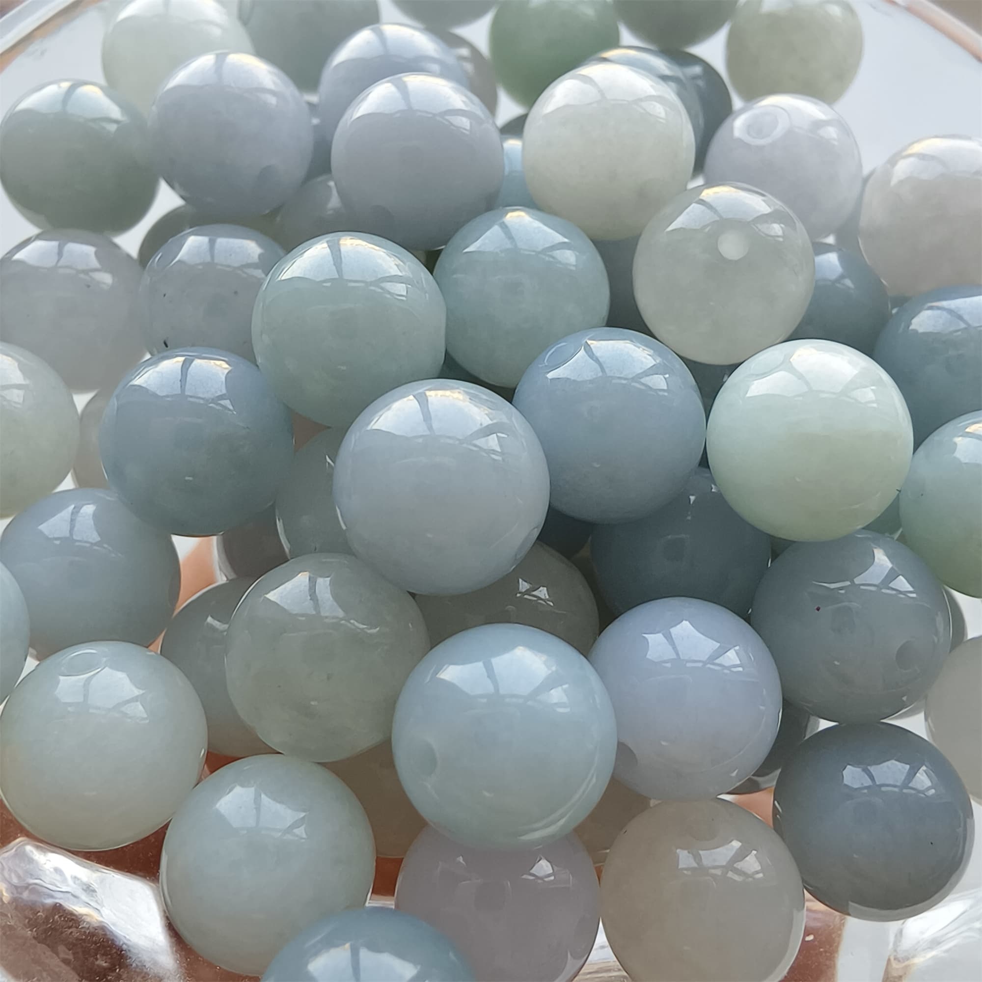 DDP 25pcs 9mm Natural Certificated Type A Light Lavender White Burmese Jadeite Round Beads