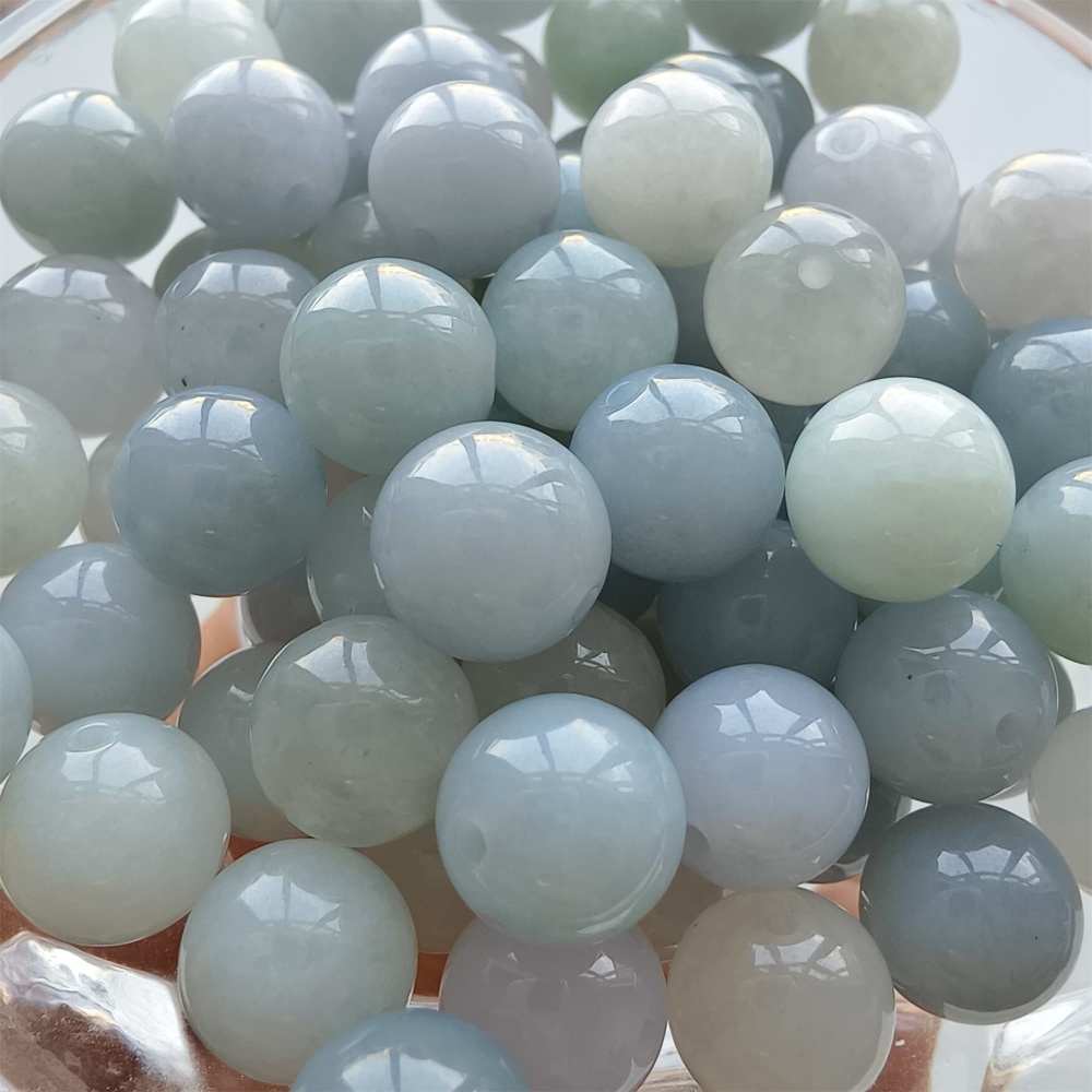 DDP 25pcs 9mm Natural Certificated Type A Light Lavender White Burmese Jadeite Round Beads