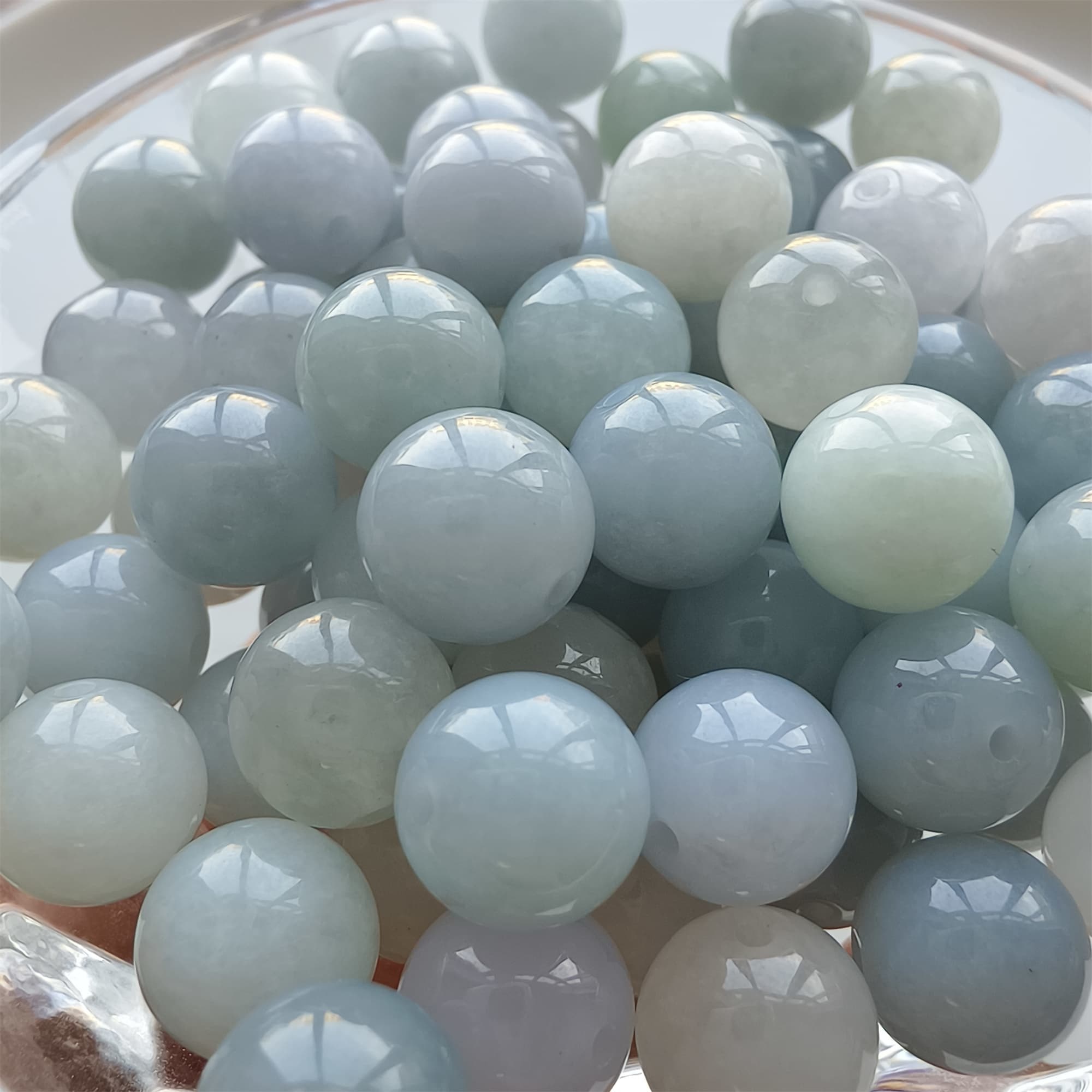DDP 20pcs 9mm Natural Certificated Type A Light Lavender White Burmese Jadeite Round Beads
