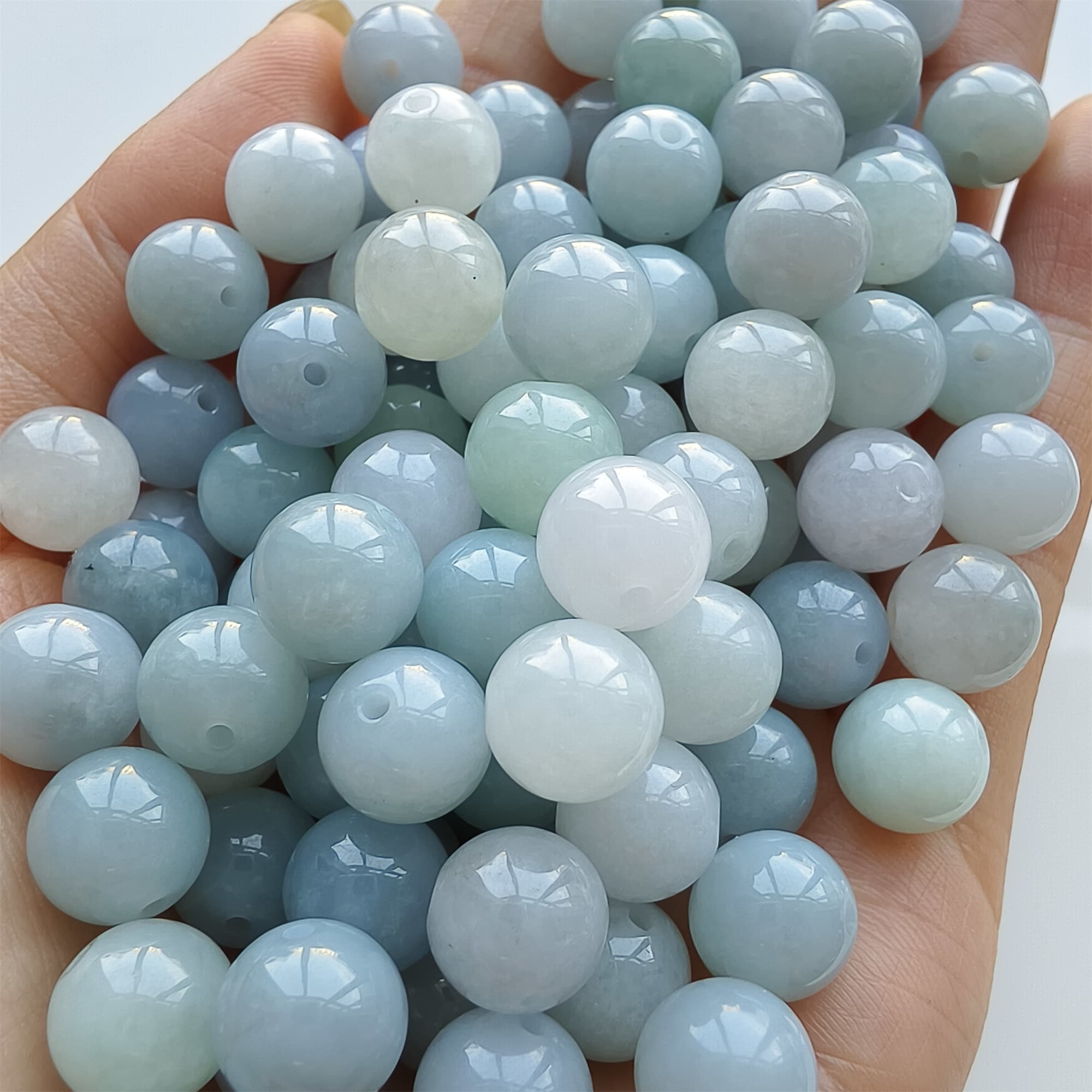 DDP 25pcs 9mm Natural Certificated Type A Light Lavender White Burmese Jadeite Round Beads