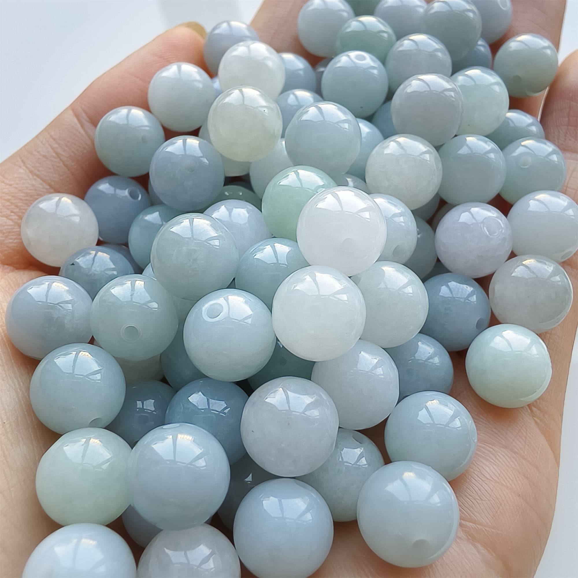 DDP 25pcs 9mm Natural Certificated Type A Light Lavender White Burmese Jadeite Round Beads