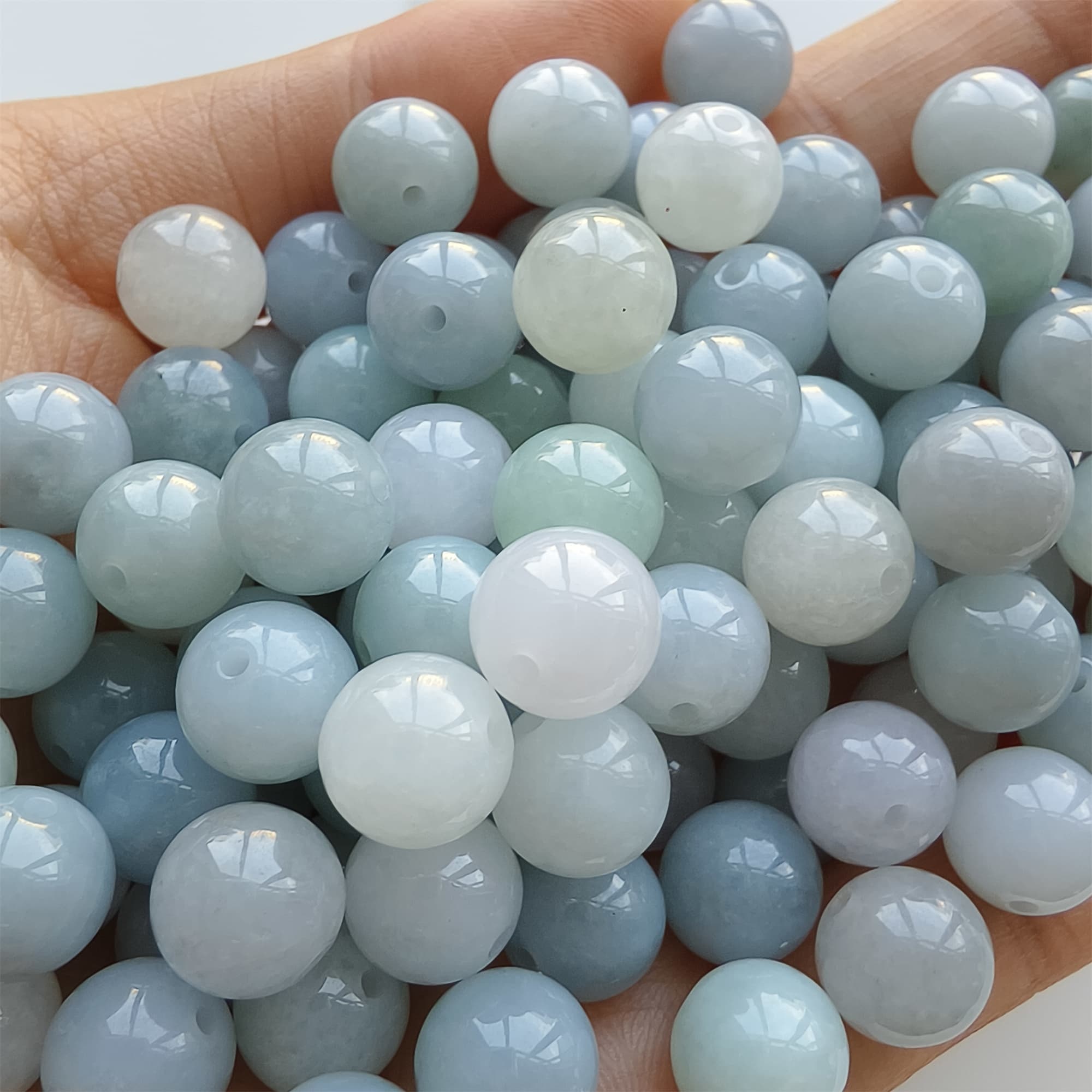 DDP 25pcs 9mm Natural Certificated Type A Light Lavender White Burmese Jadeite Round Beads