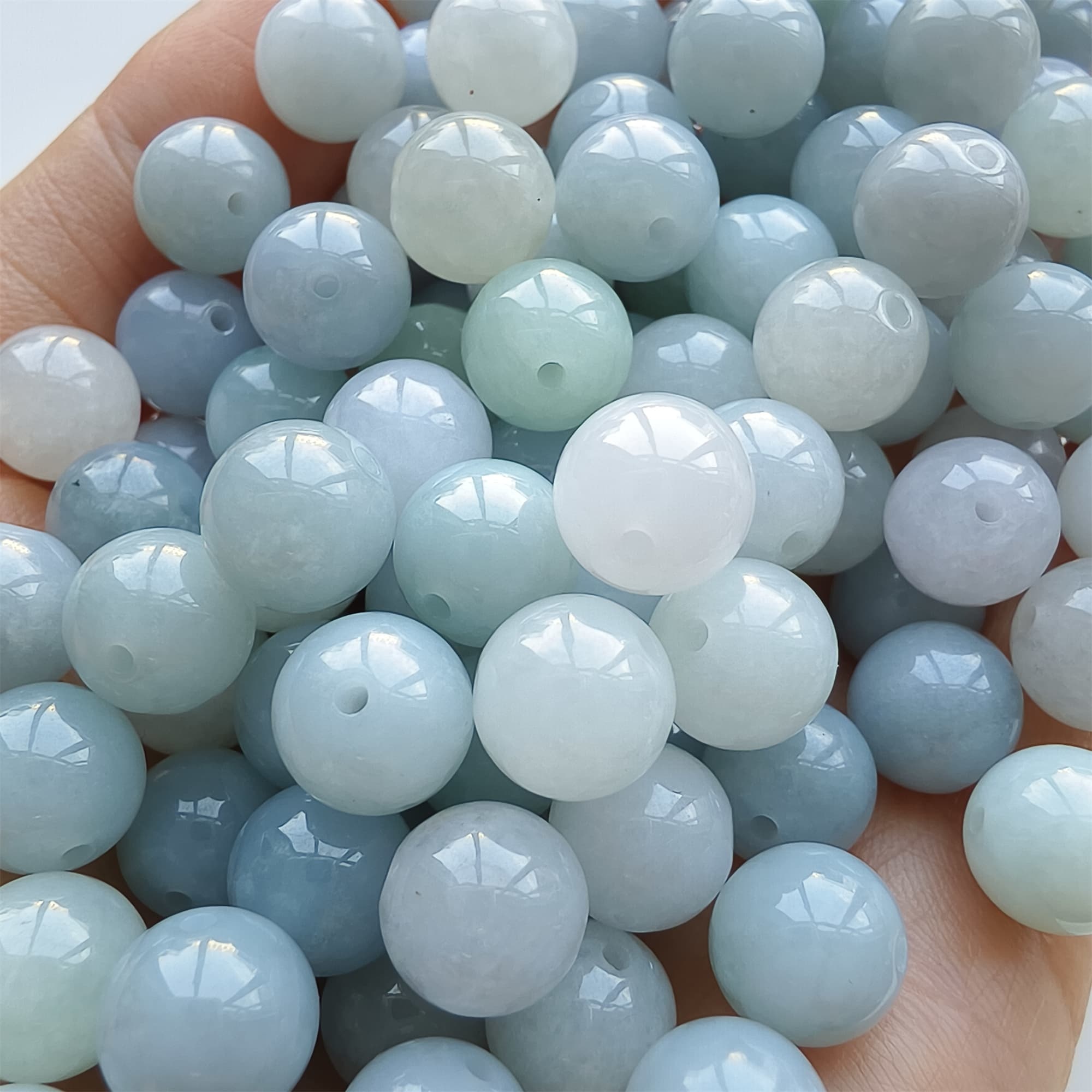 DDP 25pcs 9mm Natural Certificated Type A Light Lavender White Burmese Jadeite Round Beads