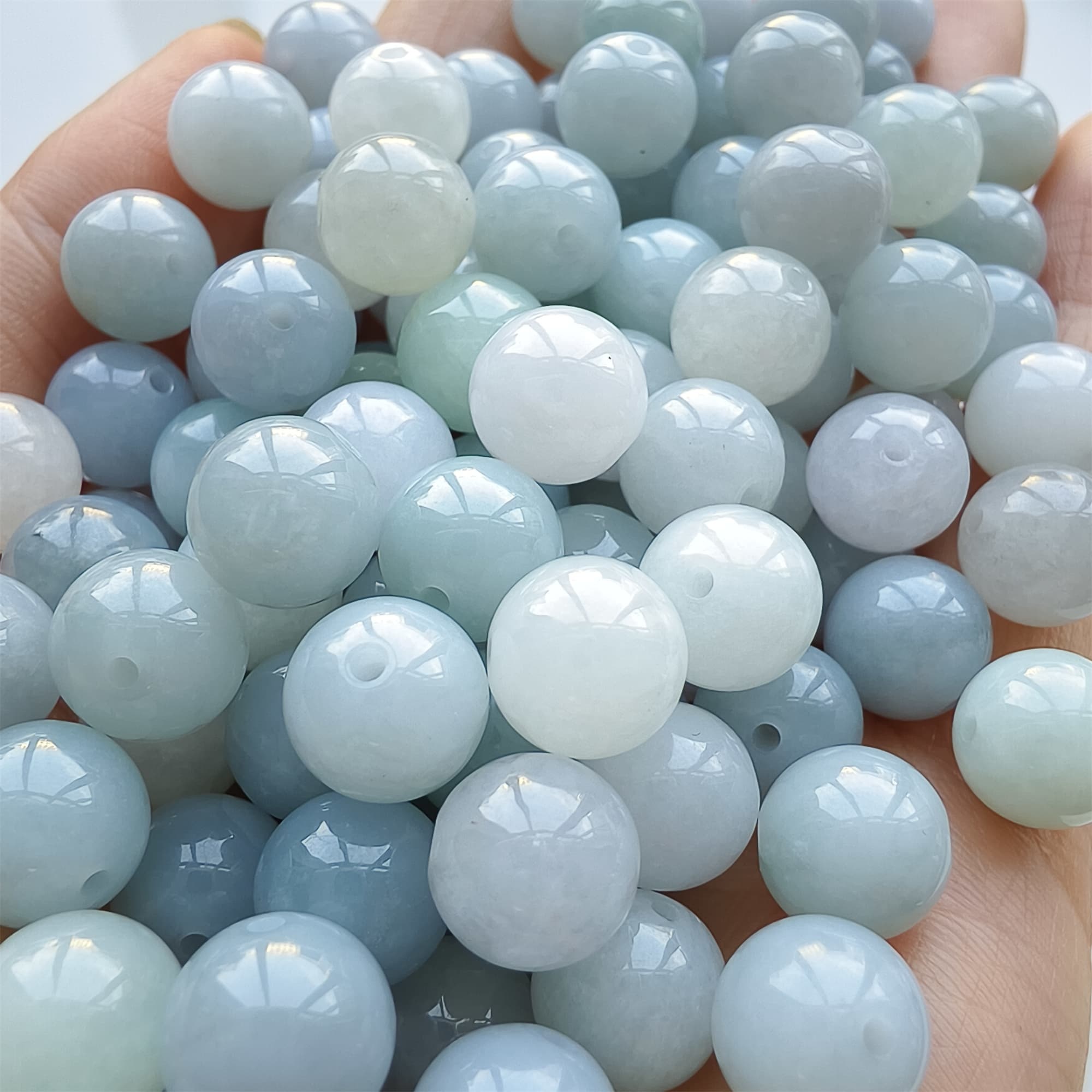 DDP 25pcs 9mm Natural Certificated Type A Light Lavender White Burmese Jadeite Round Beads
