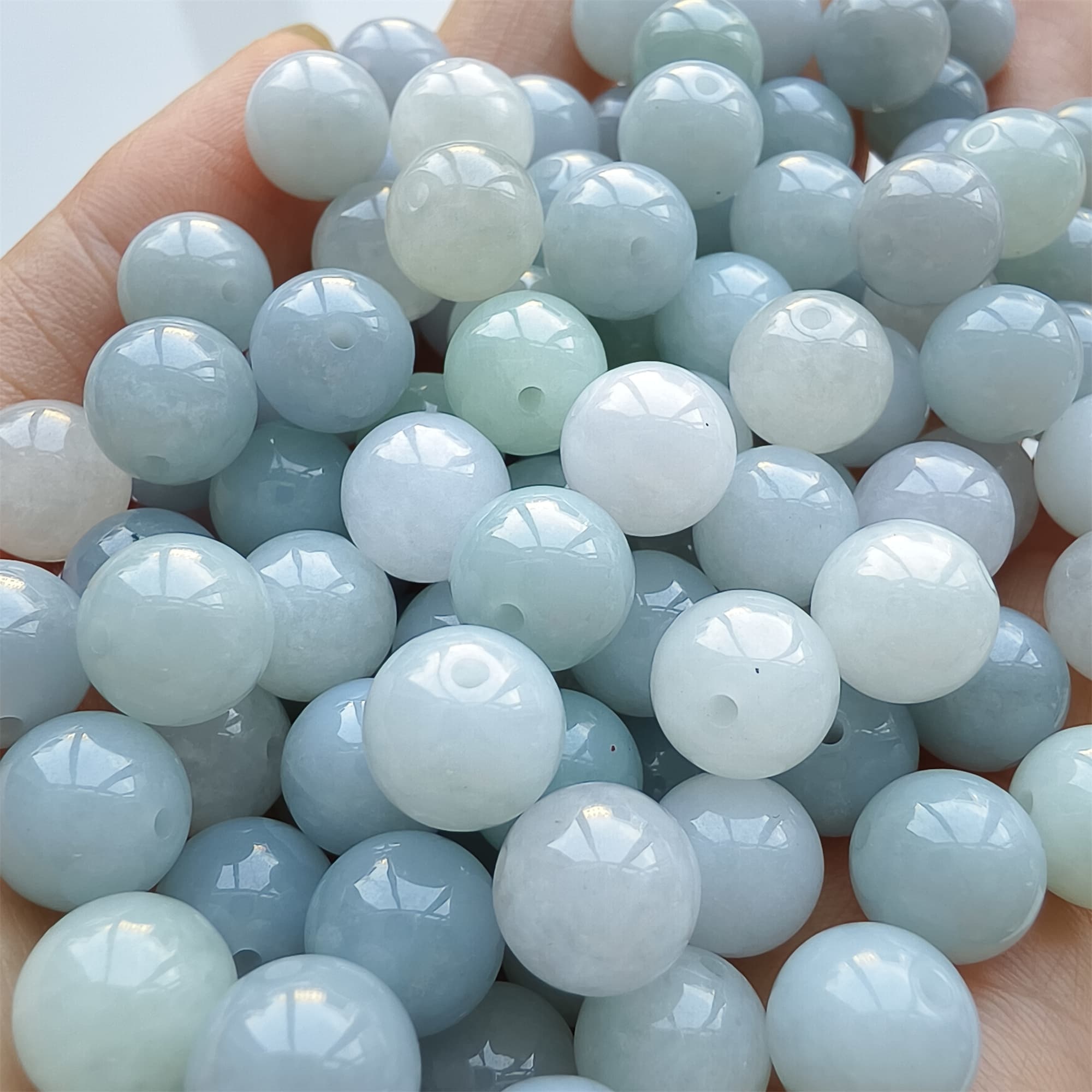 DDP 25pcs 9mm Natural Certificated Type A Light Lavender White Burmese Jadeite Round Beads