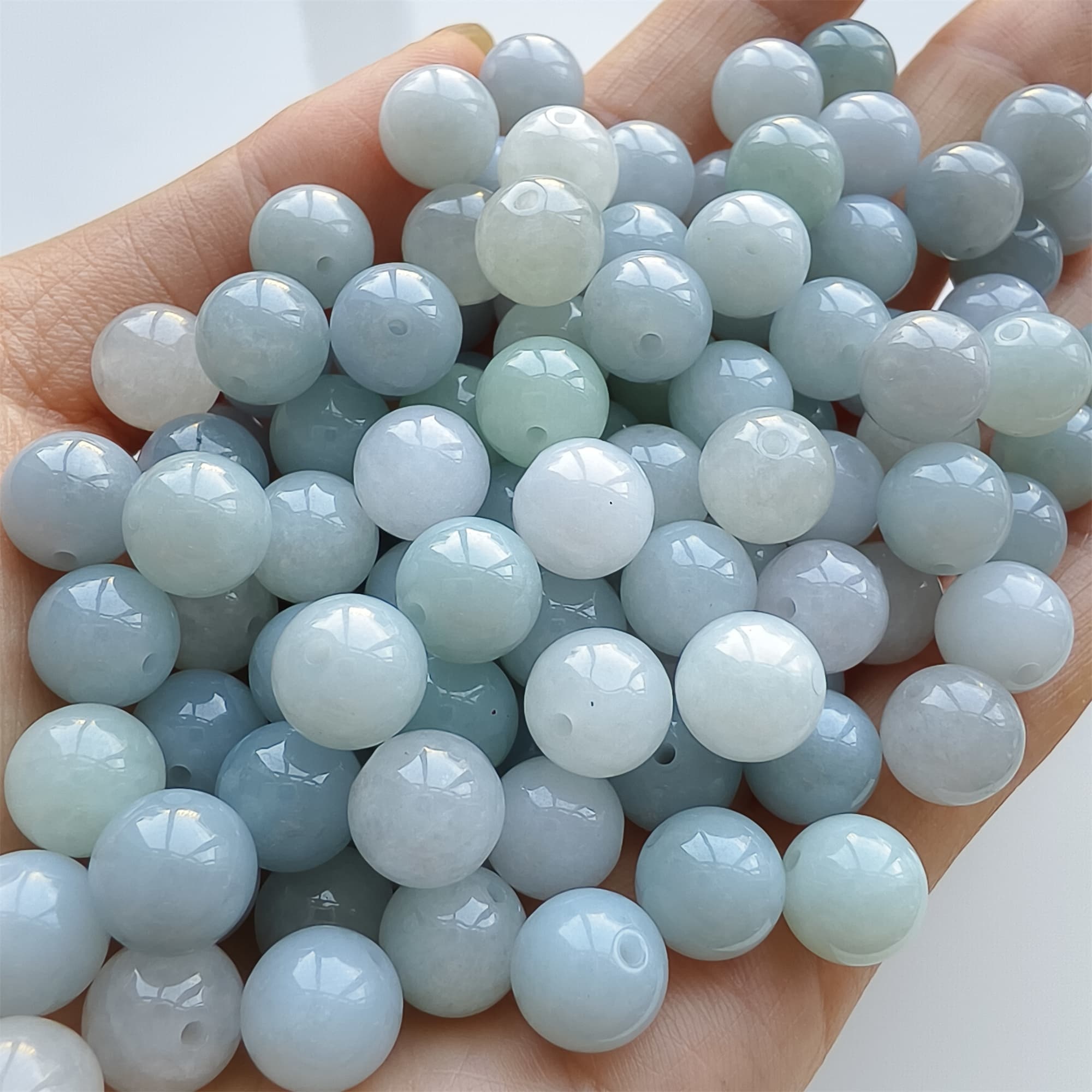 DDP 25pcs 9mm Natural Certificated Type A Light Lavender White Burmese Jadeite Round Beads