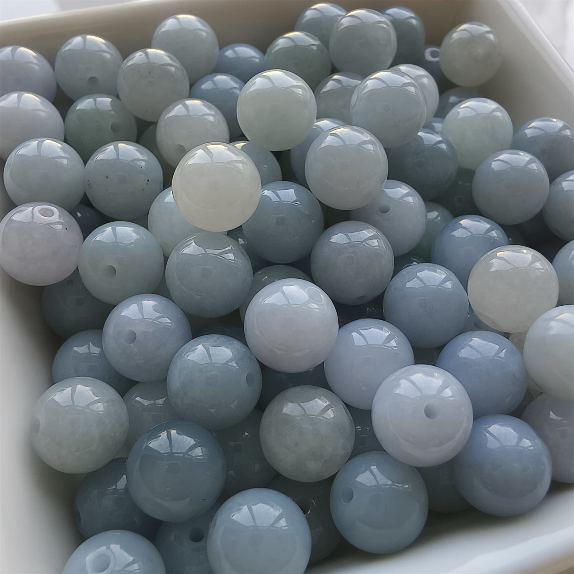 DDP 25pcs 9mm Natural Certificated Type A Light Lavender White Burmese Jadeite Round Beads